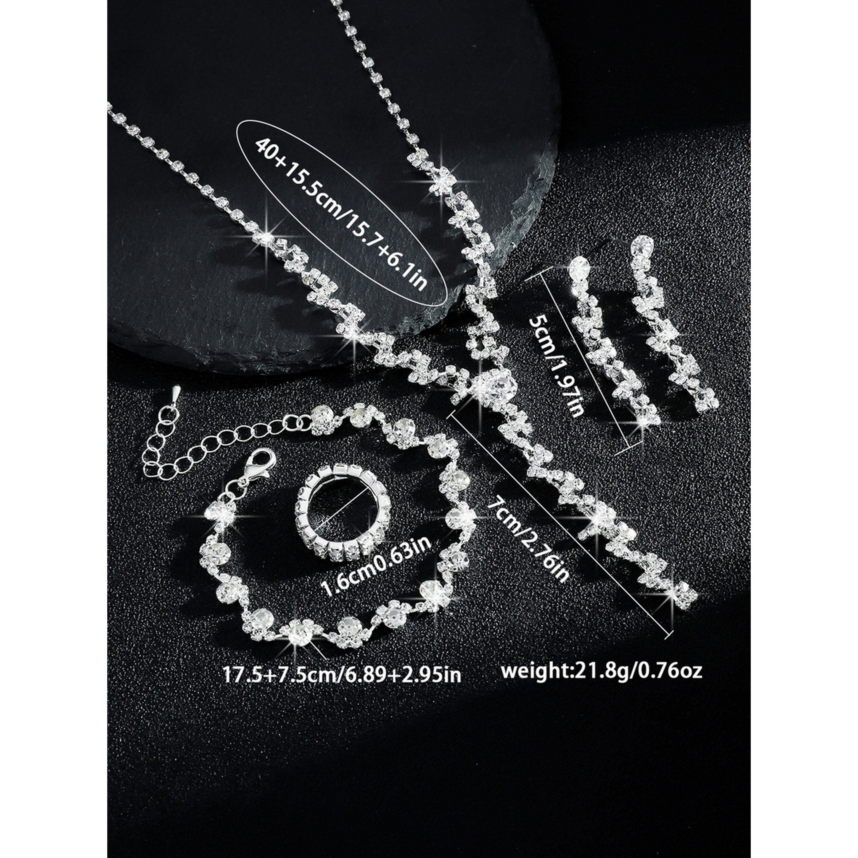 طقم مجوهرات أربع قطع عقد وسوار وخاتم وأقراط مزين-women-watchesandjewellery-jewellery-jewellerysets-image-4