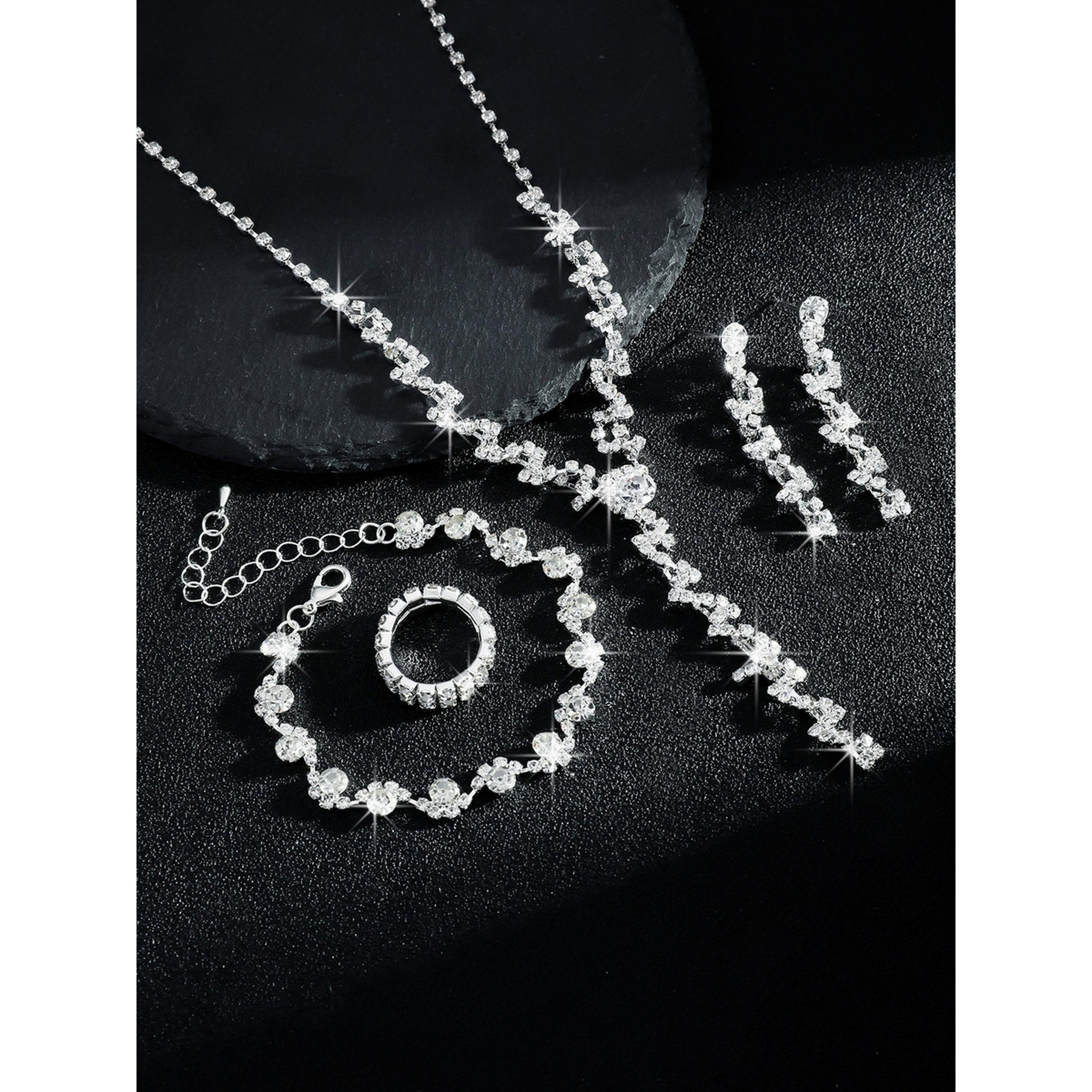 طقم مجوهرات أربع قطع عقد وسوار وخاتم وأقراط مزين-women-watchesandjewellery-jewellery-jewellerysets-image-5