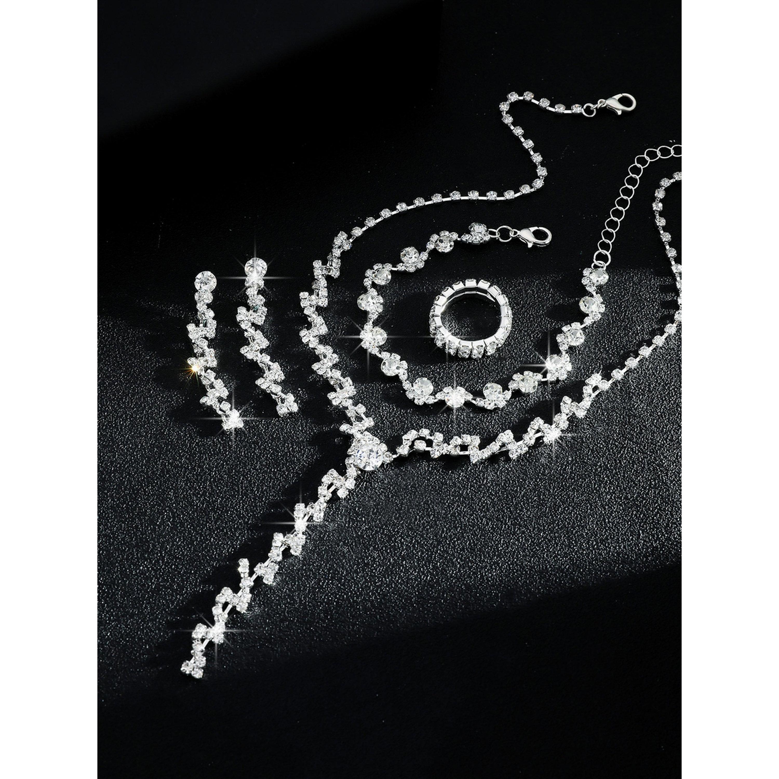 طقم مجوهرات أربع قطع عقد وسوار وخاتم وأقراط مزين-women-watchesandjewellery-jewellery-jewellerysets-image-6