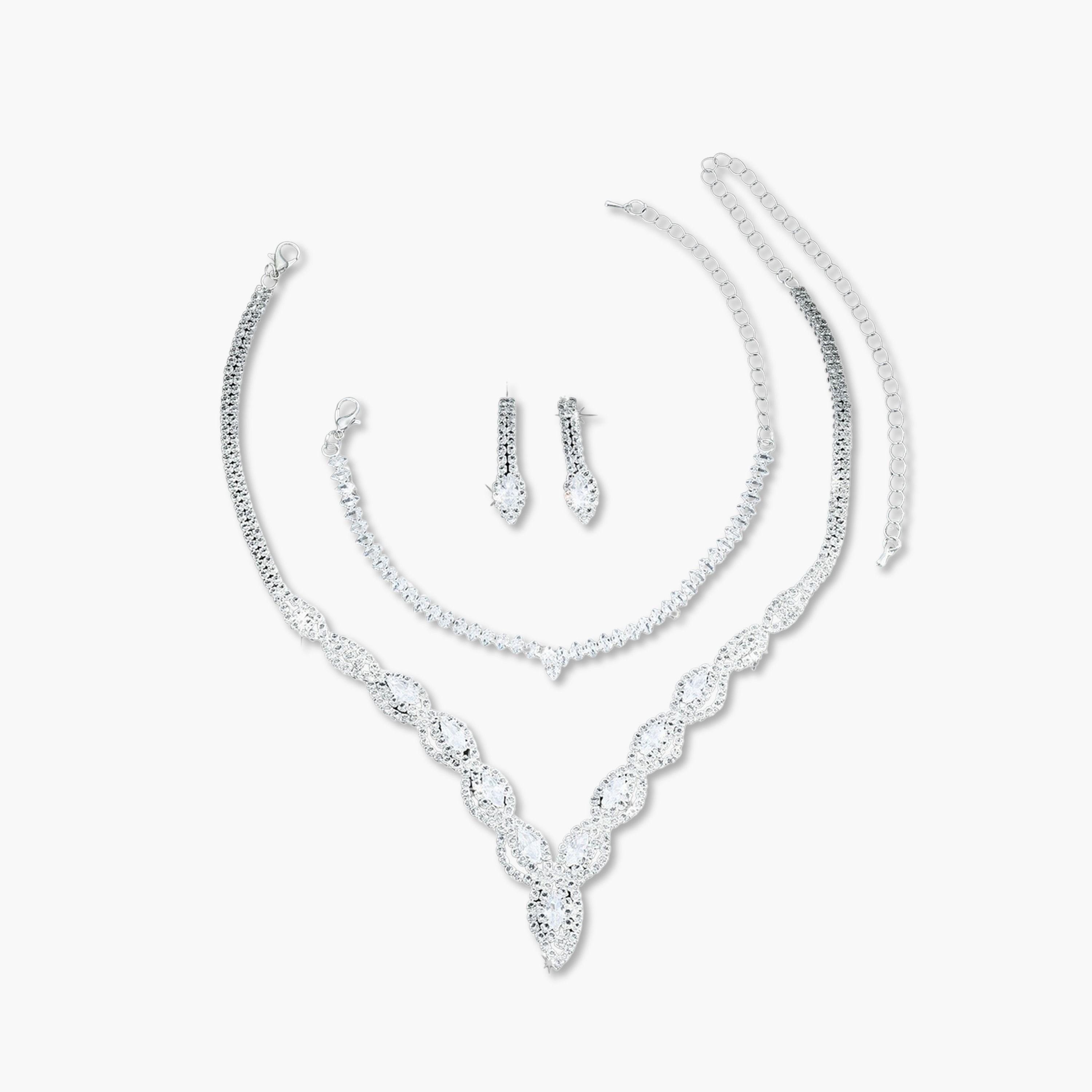 طقم مجوهرات 3 قطع عقد وسوار وأقراط منمقة-women-watchesandjewellery-jewellery-jewellerysets-image-1