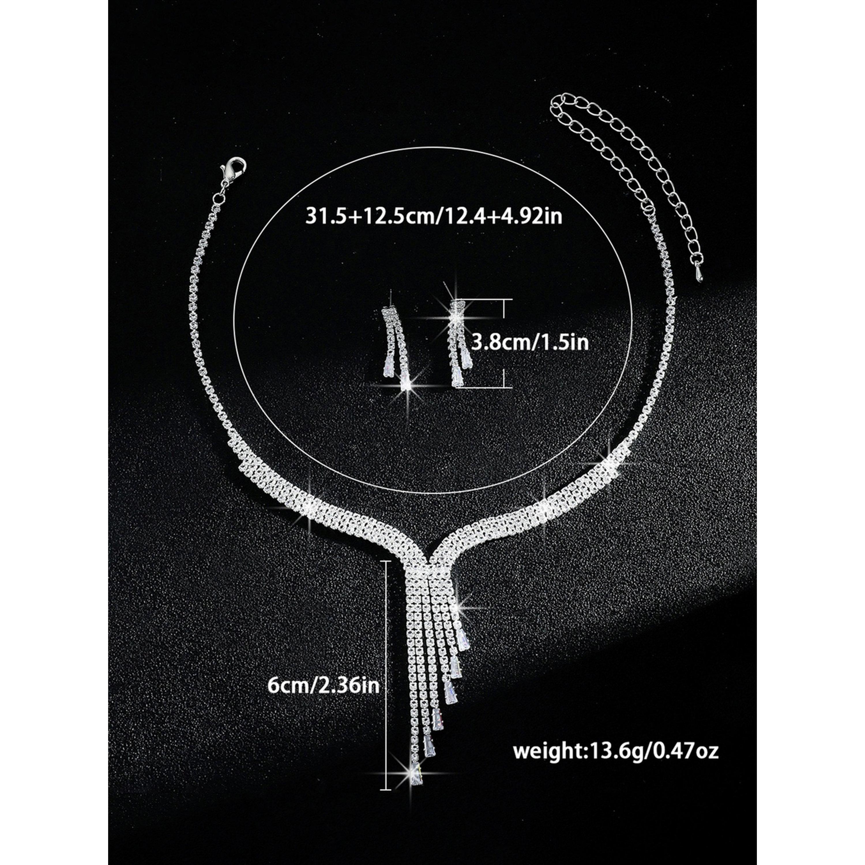 طقم مجوهرات قطعتين عقد بشراشيب وأقراط مزين-women-watchesandjewellery-jewellery-jewellerysets-image-4