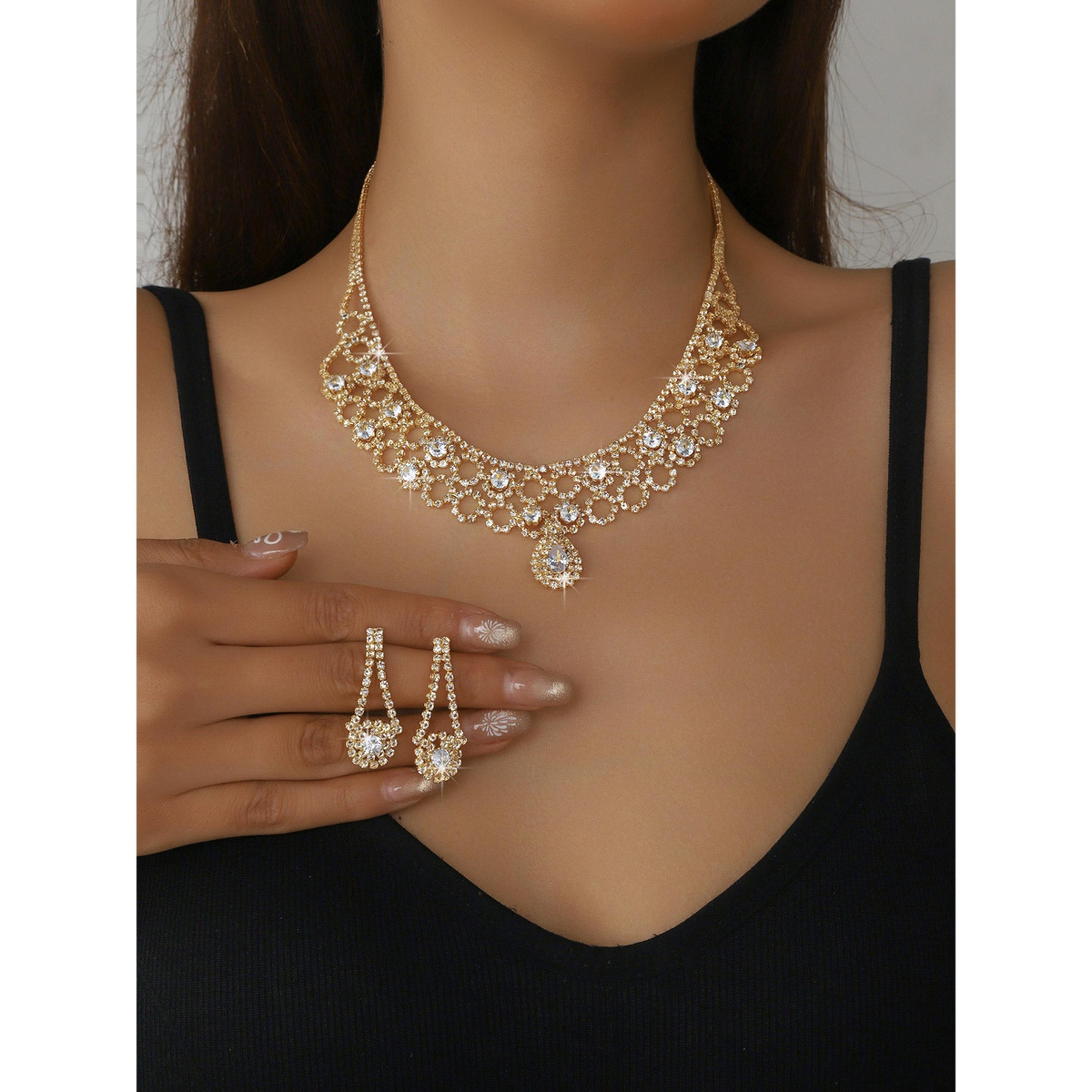 طقم مجوهرات قطعتين عقد وأقراط مزين-women-watchesandjewellery-jewellery-jewellerysets-image-2