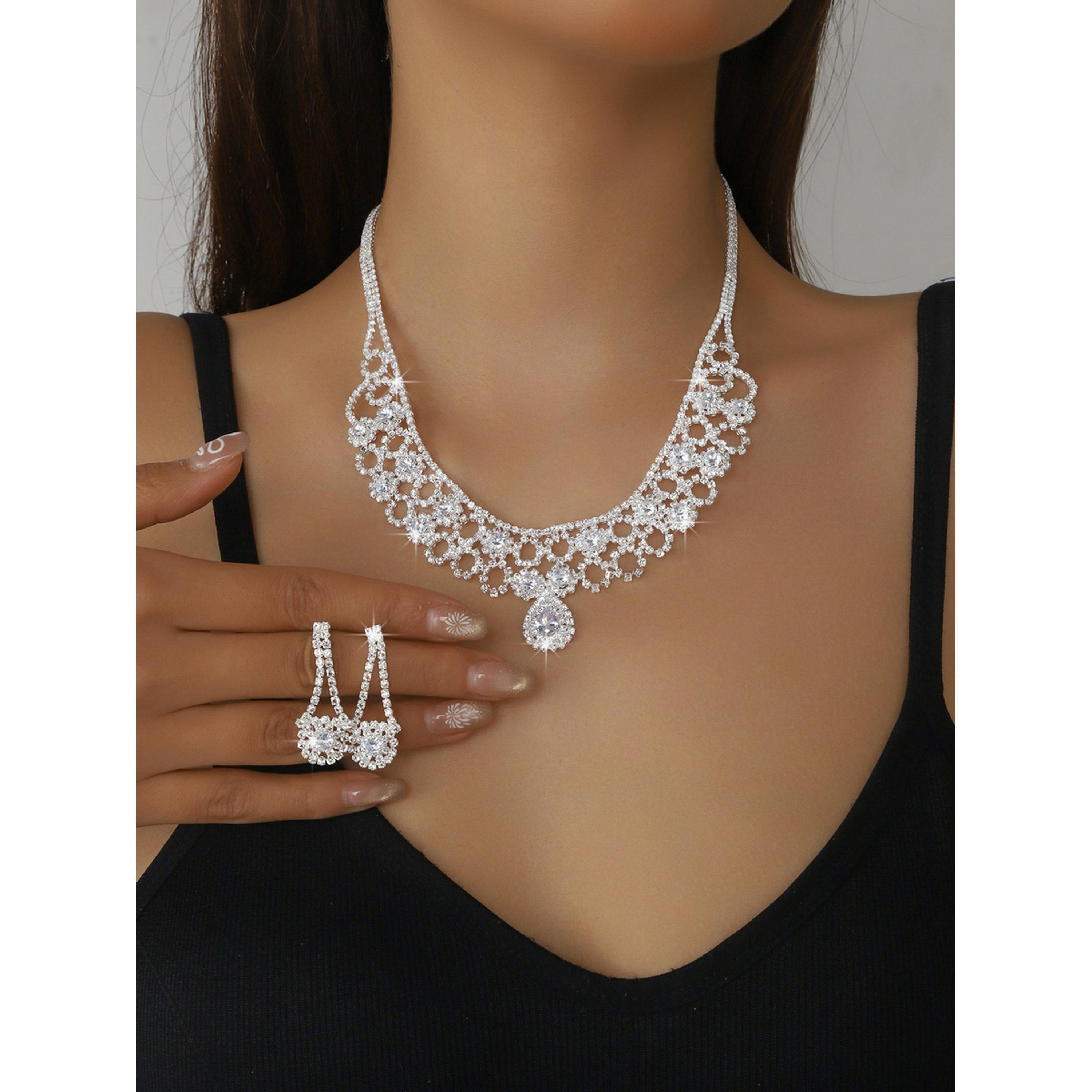 طقم مجوهرات قطعتين عقد وأقراط مزين-women-watchesandjewellery-jewellery-jewellerysets-image-2