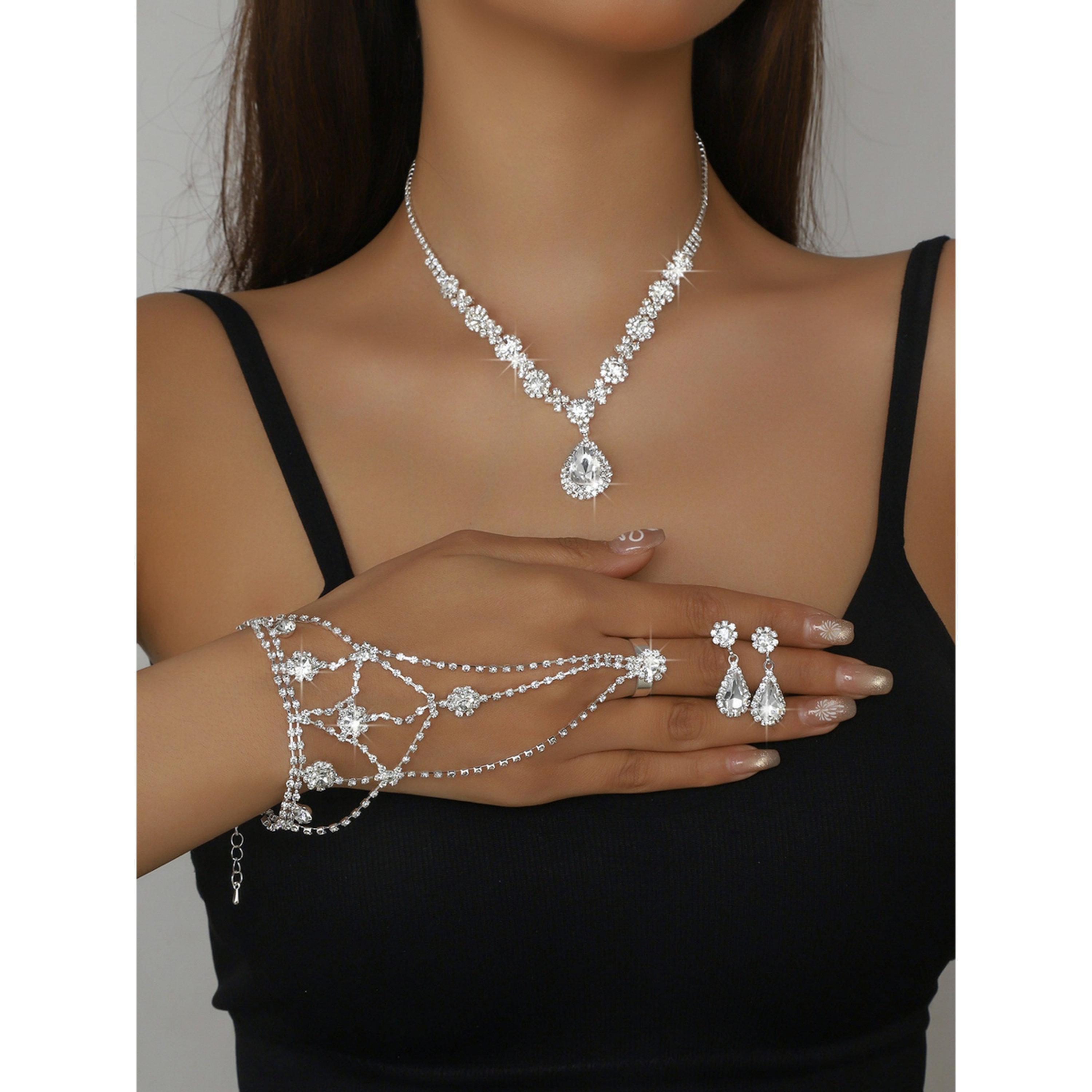 طقم مجوهرات 3 قطع عقد وسوار وأقراط منمقة-women-watchesandjewellery-jewellery-jewellerysets-image-2