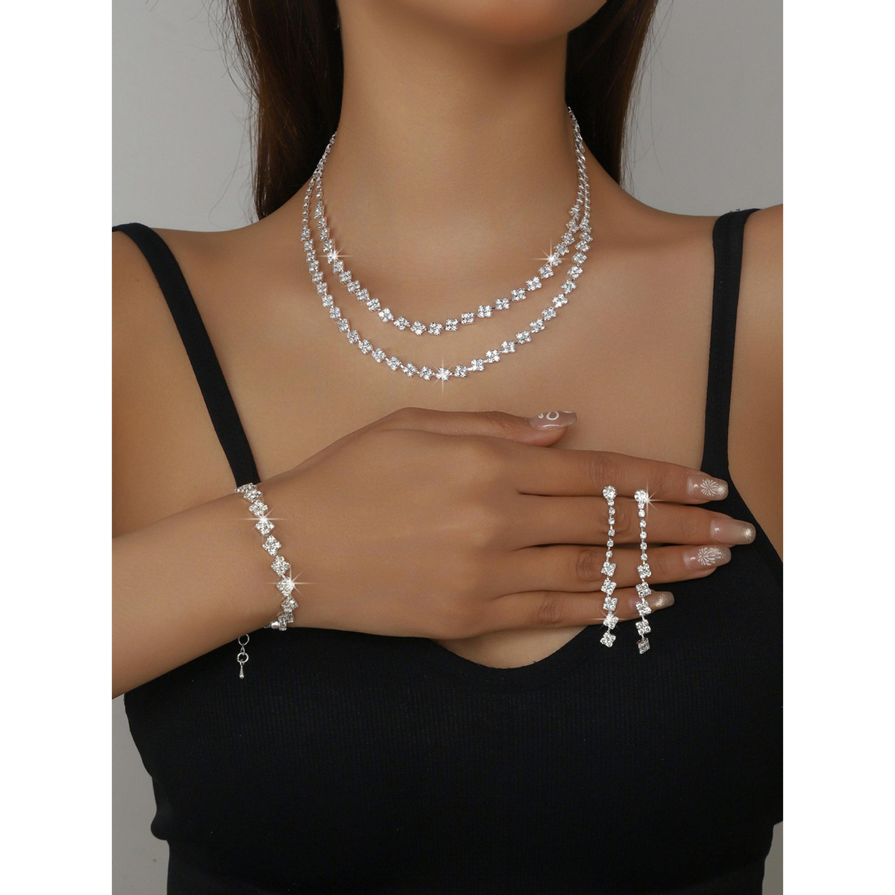 طقم مجوهرات 3 قطع عقد وسوار وأقراط منمقة-women-watchesandjewellery-jewellery-jewellerysets-image-2