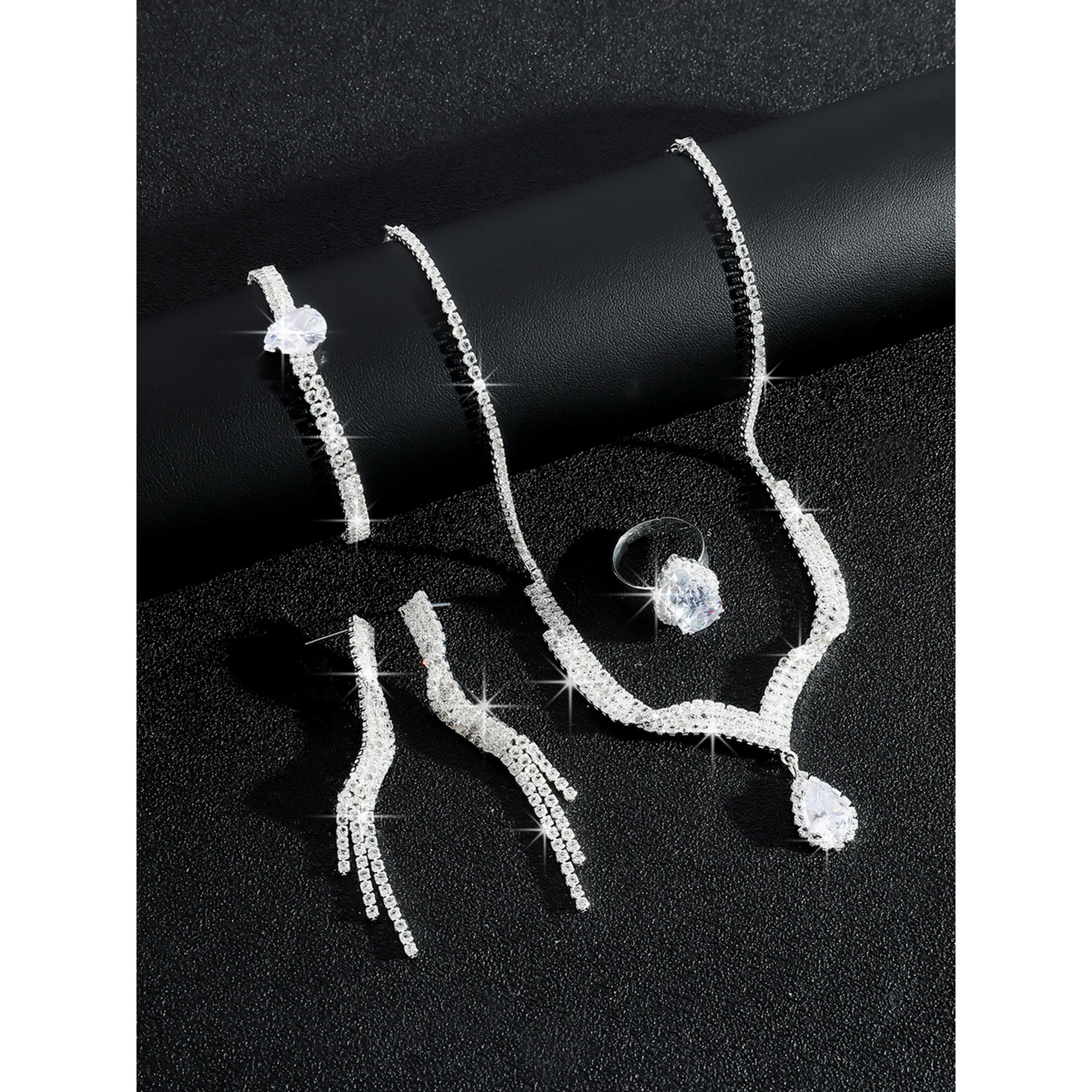 طقم مجوهرات أربع قطع عقد وسوار وخاتم وأقراط مزين-women-watchesandjewellery-jewellery-jewellerysets-image-3