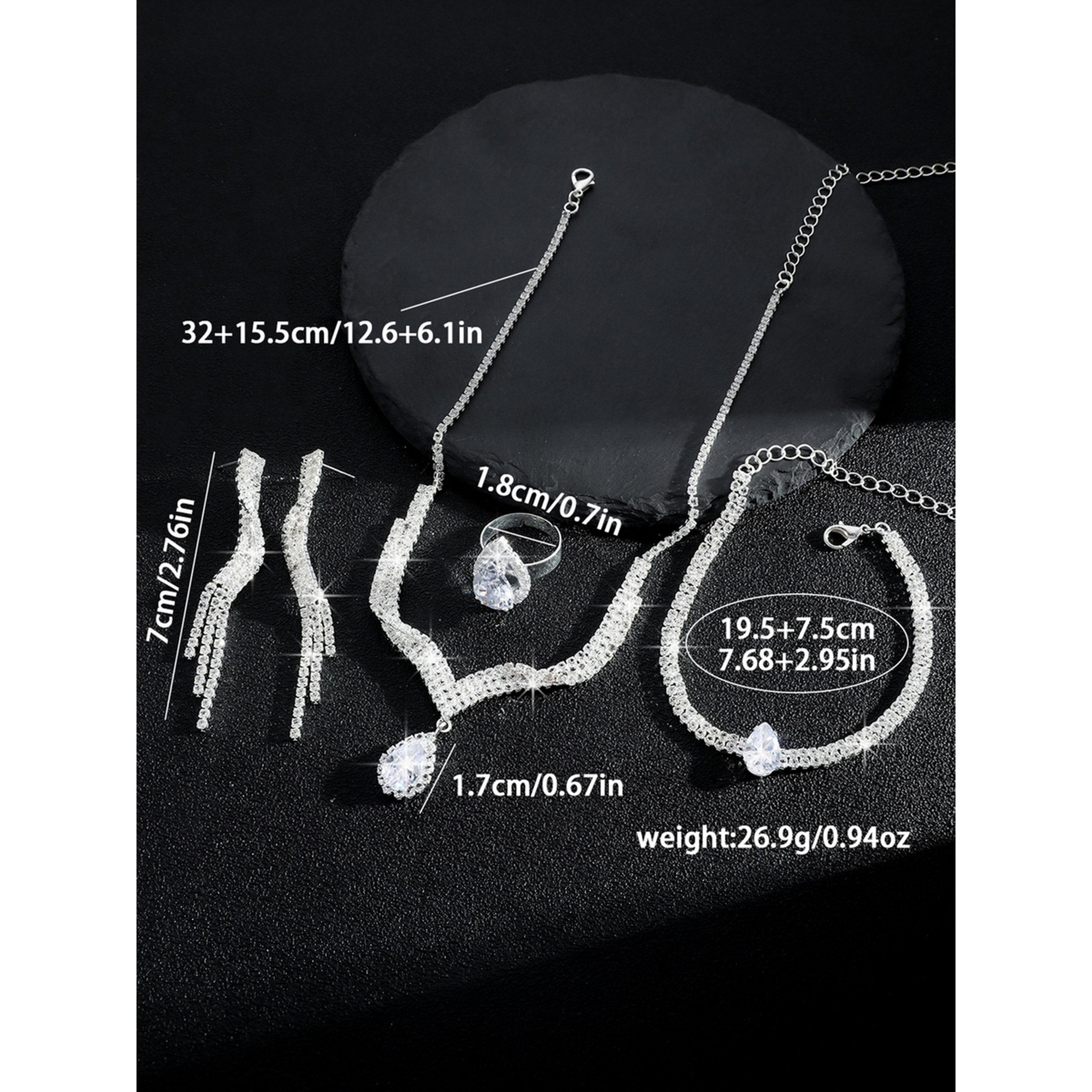 طقم مجوهرات أربع قطع عقد وسوار وخاتم وأقراط مزين-women-watchesandjewellery-jewellery-jewellerysets-image-6