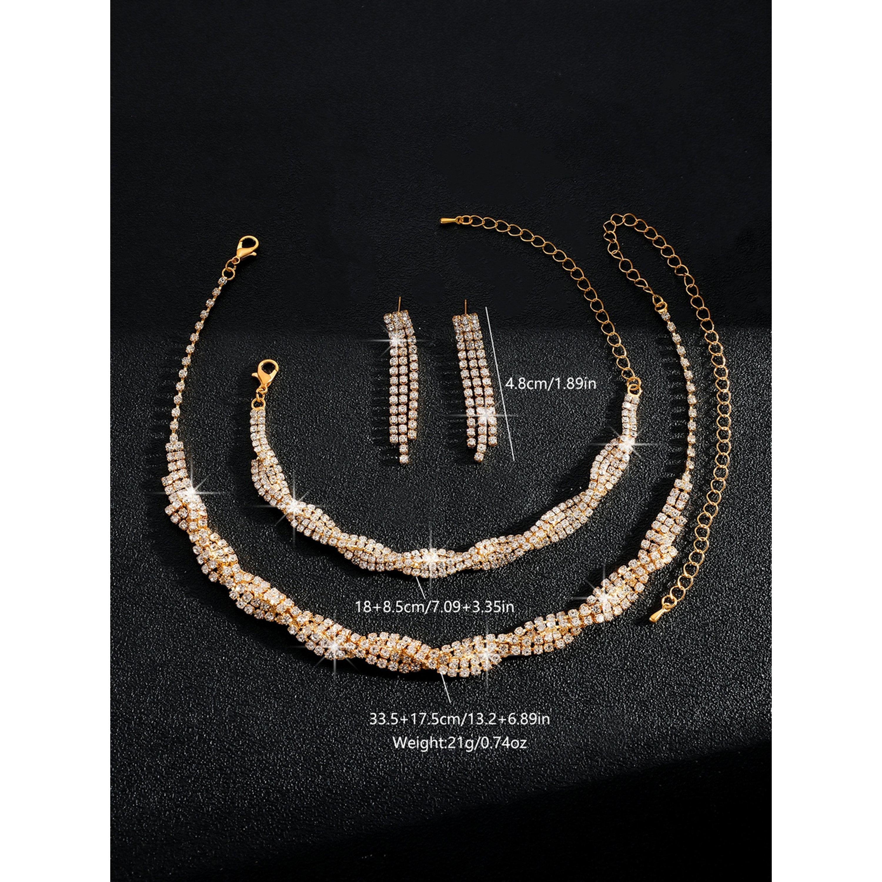 طقم مجوهرات 3 قطع عقد وسوار وأقراط منمقة-women-watchesandjewellery-jewellery-jewellerysets-image-3
