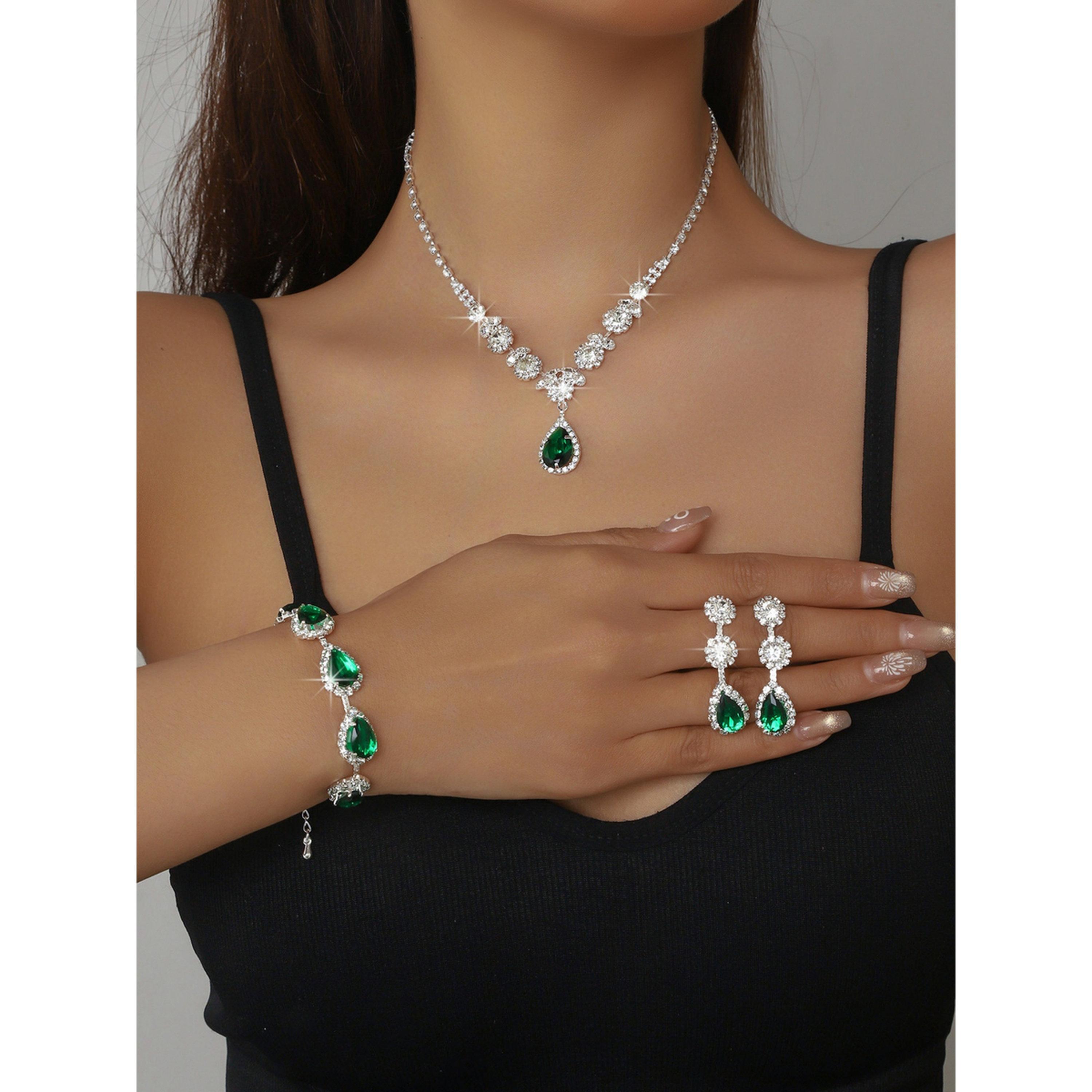 طقم مجوهرات 3 قطع عقد وسوار وأقراط منمقة-women-watchesandjewellery-jewellery-jewellerysets-image-2