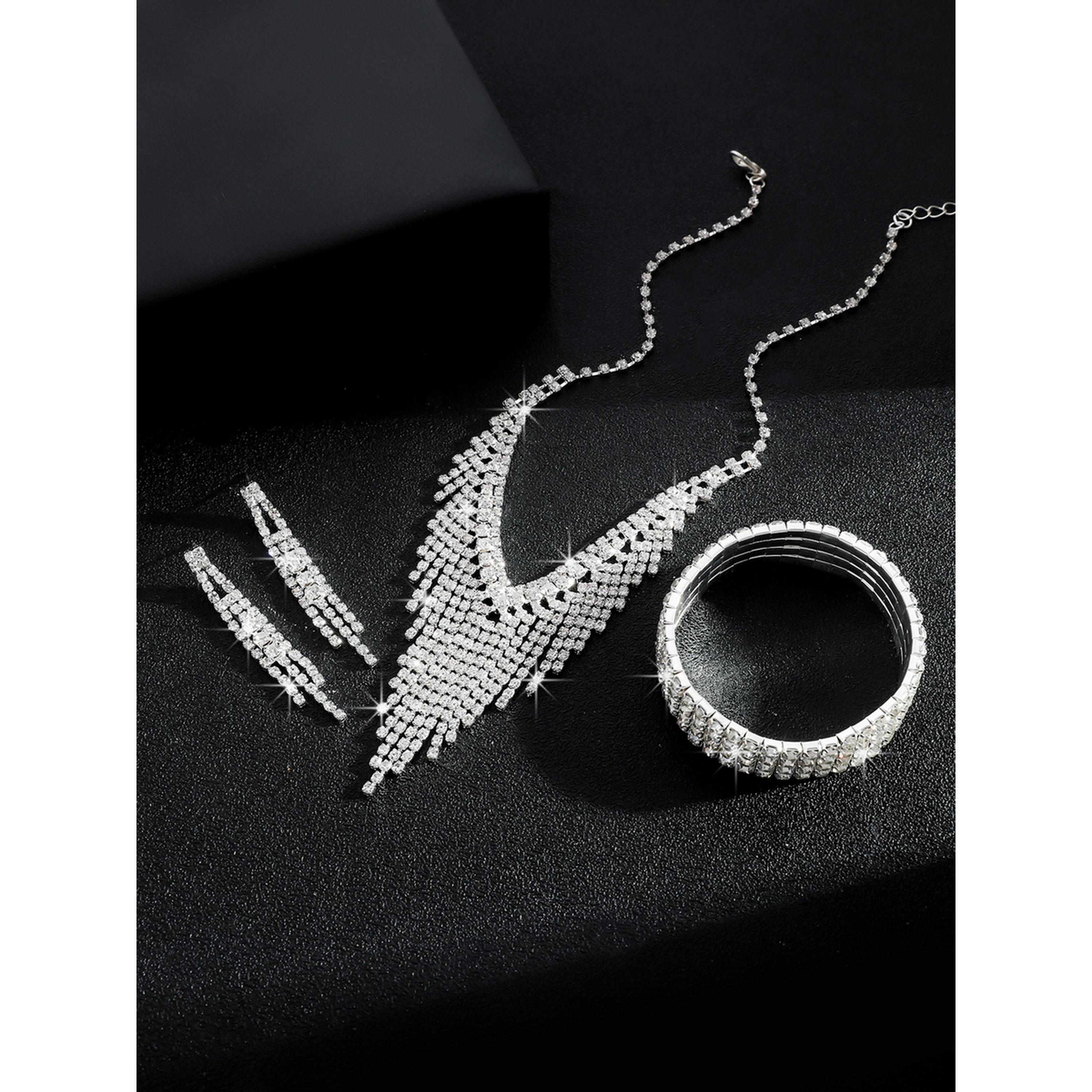 طقم مجوهرات 3 قطع عقد وسوار وأقراط منمقة-women-watchesandjewellery-jewellery-jewellerysets-image-4