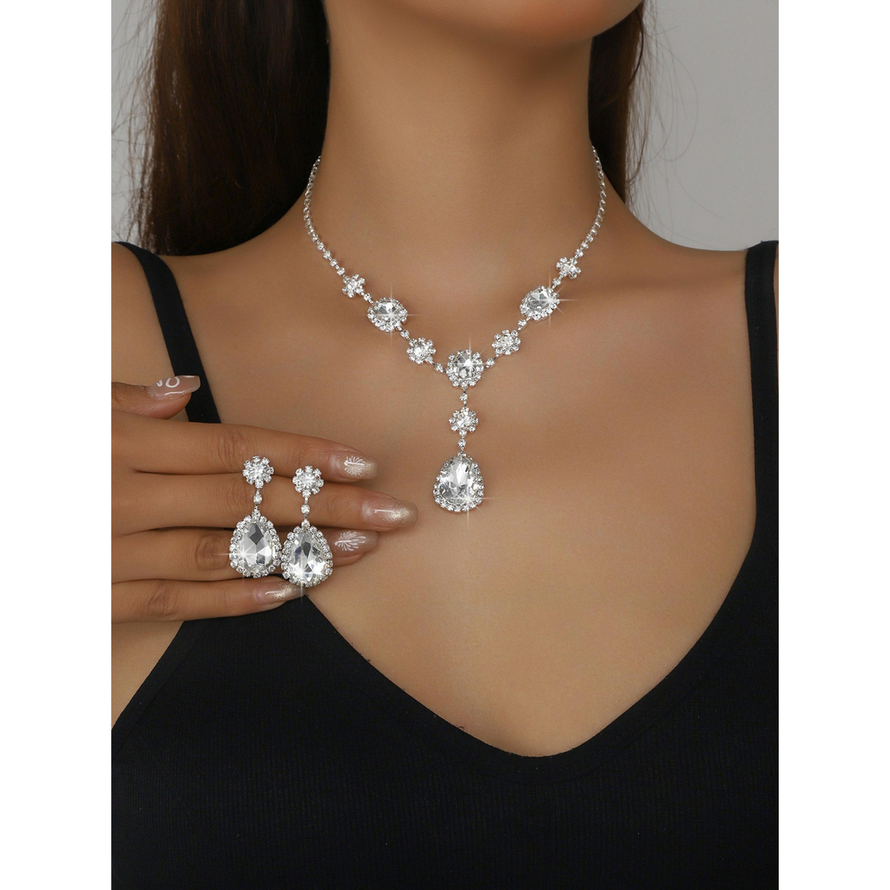 طقم مجوهرات قطعتين عقد وأقراط مزين-women-watchesandjewellery-jewellery-jewellerysets-image-2