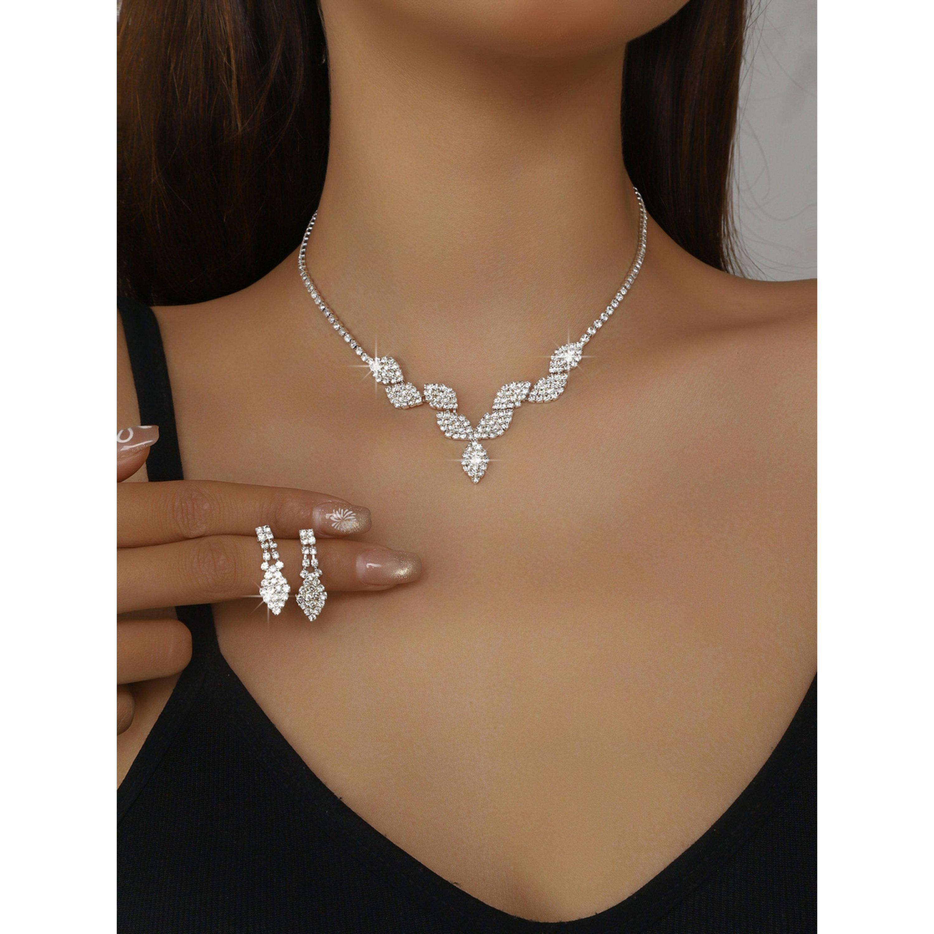 طقم مجوهرات قطعتين عقد وأقراط مزين-women-watchesandjewellery-jewellery-jewellerysets-image-2