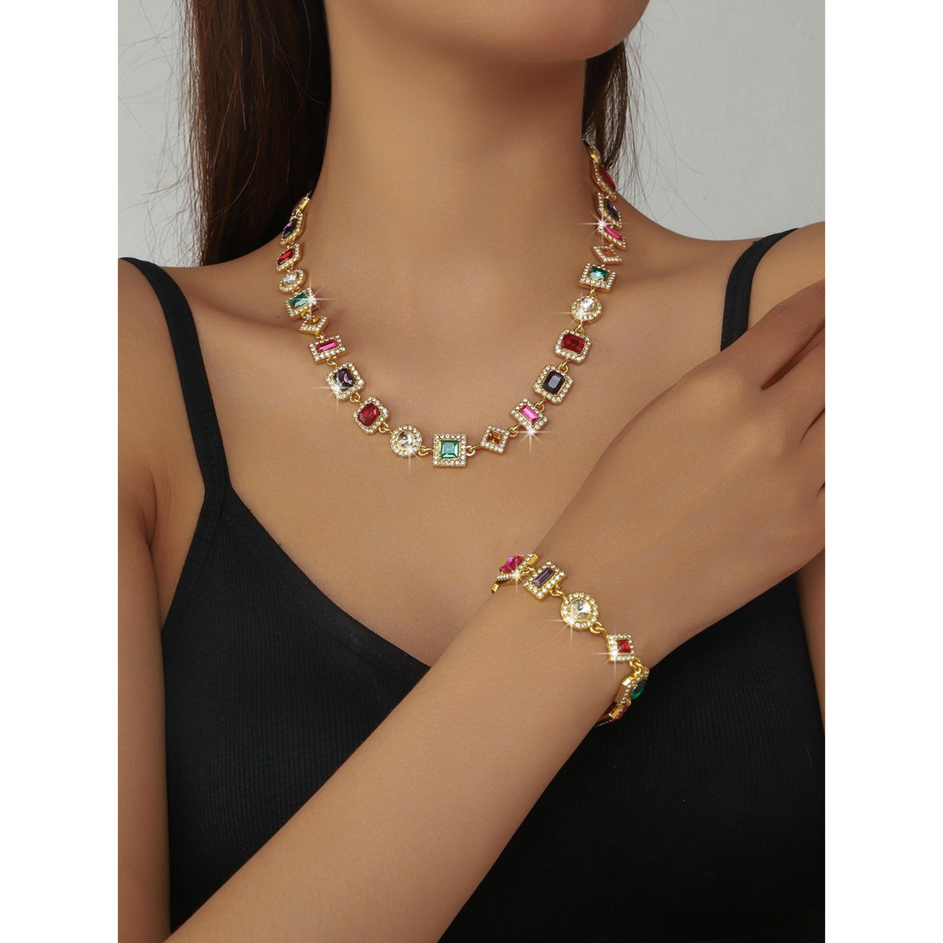 Take Two 2-Piece Colorful Rhinestone Detail Necklace With Bracelet Jewelry Set-women-watchesandjewellery-jewellery-jewellerysets-image-2