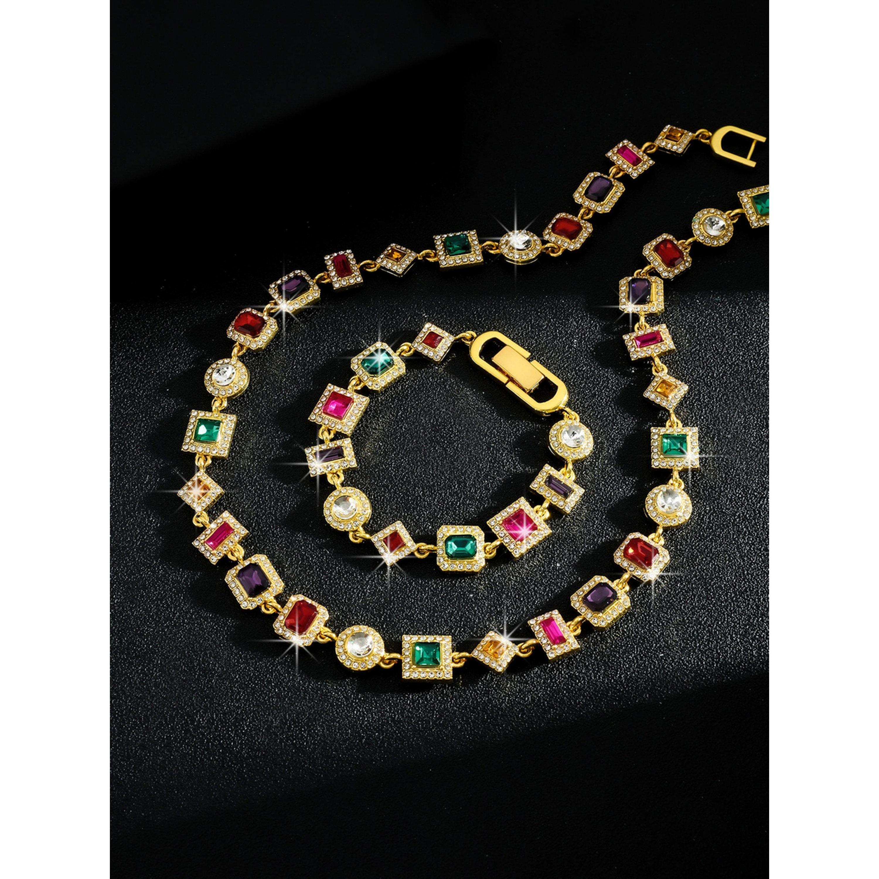 طقم مجوهرات قطعتين عقد وسوار مزين بفصوص ملونة-women-watchesandjewellery-jewellery-jewellerysets-image-5