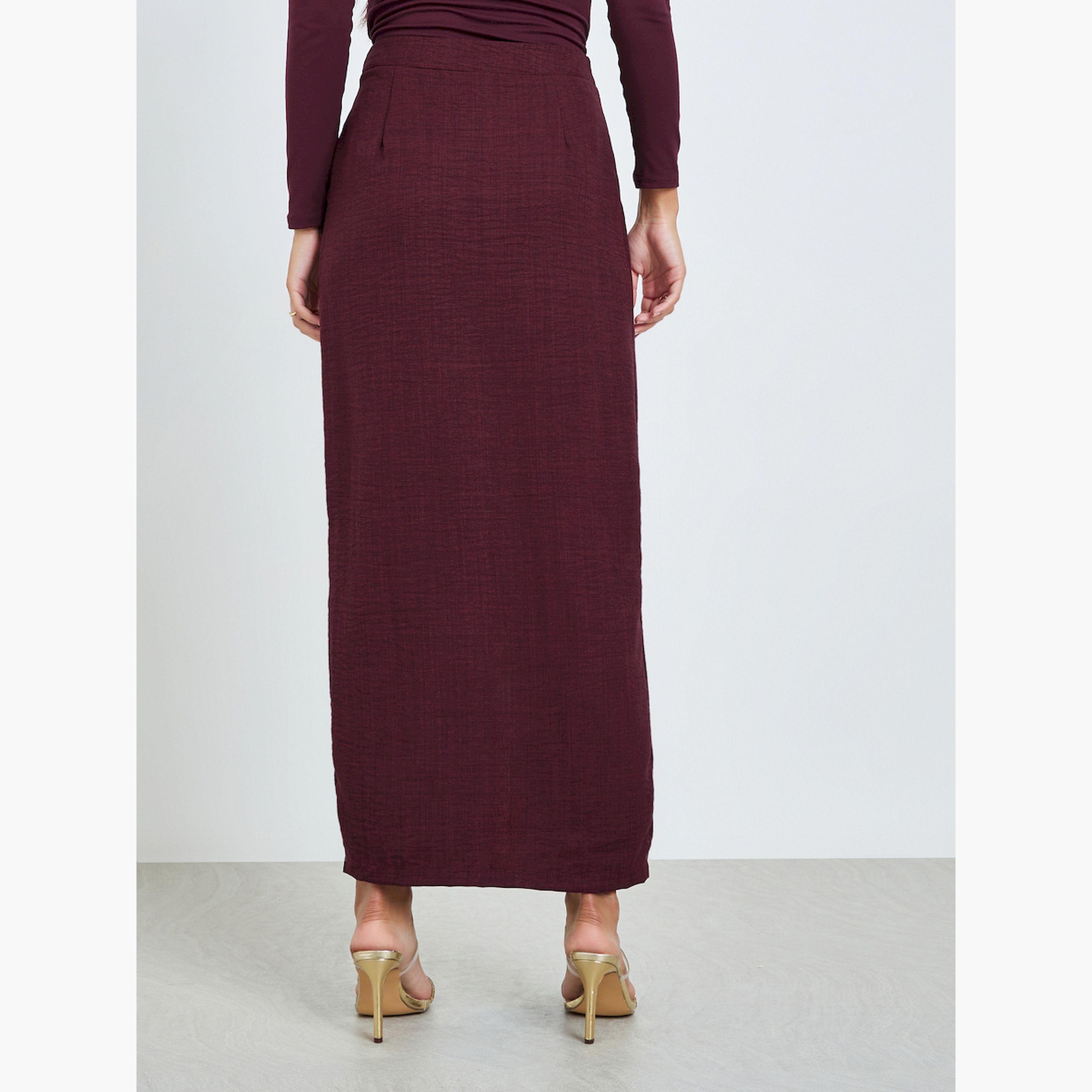 ستايلي - تنورة ماكسي لون برغندي بفتحة أمامية-women-clothing-bottoms-skirts-image-4