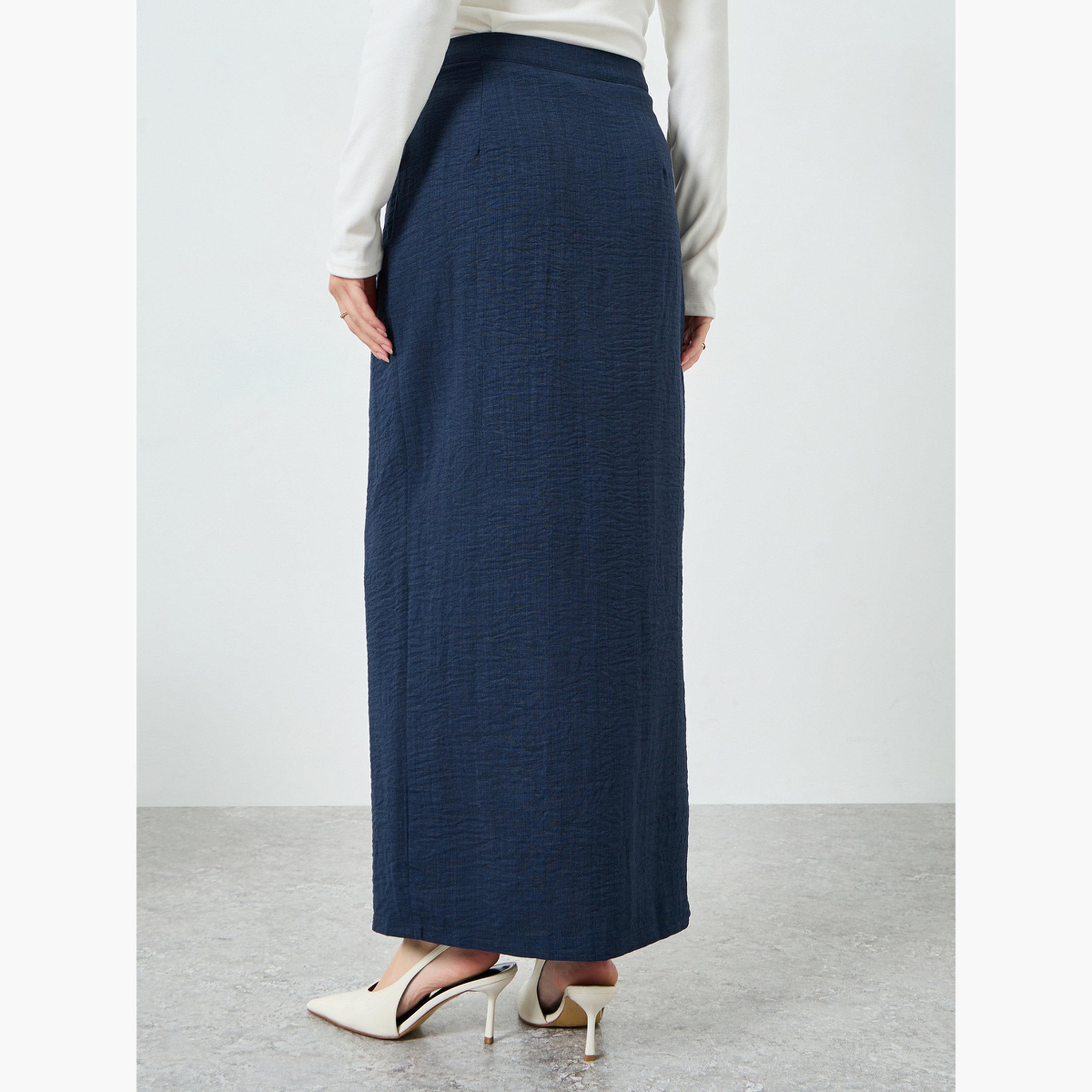 ستايلي - تنورة ماكسي تصميم A مع فتحة جانبية لون أزرق غامق-women-clothing-bottoms-skirts-image-3