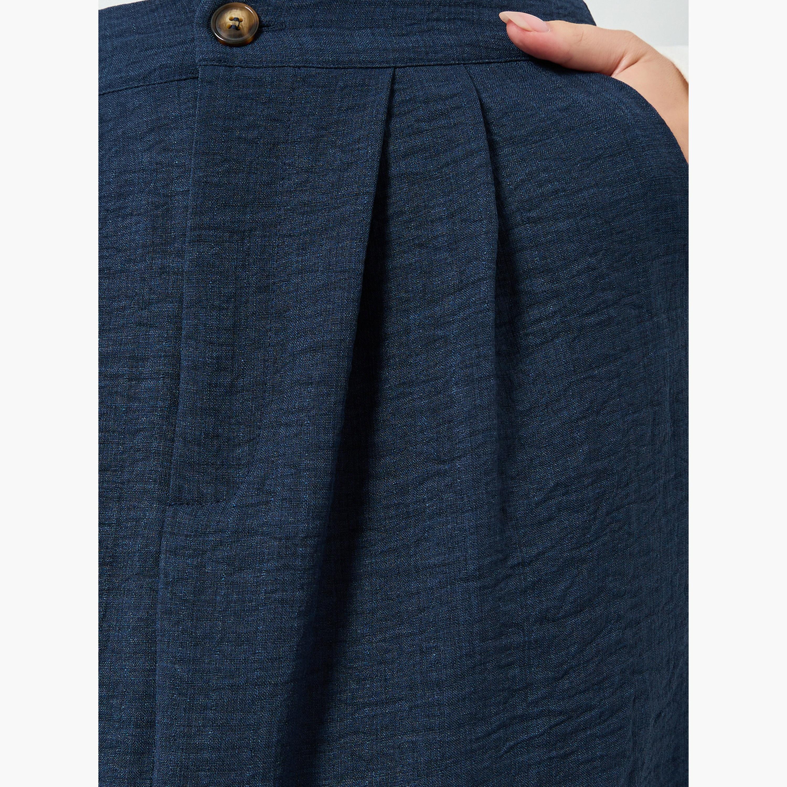 ستايلي - تنورة ماكسي تصميم A مع فتحة جانبية لون أزرق غامق-women-clothing-bottoms-skirts-image-4