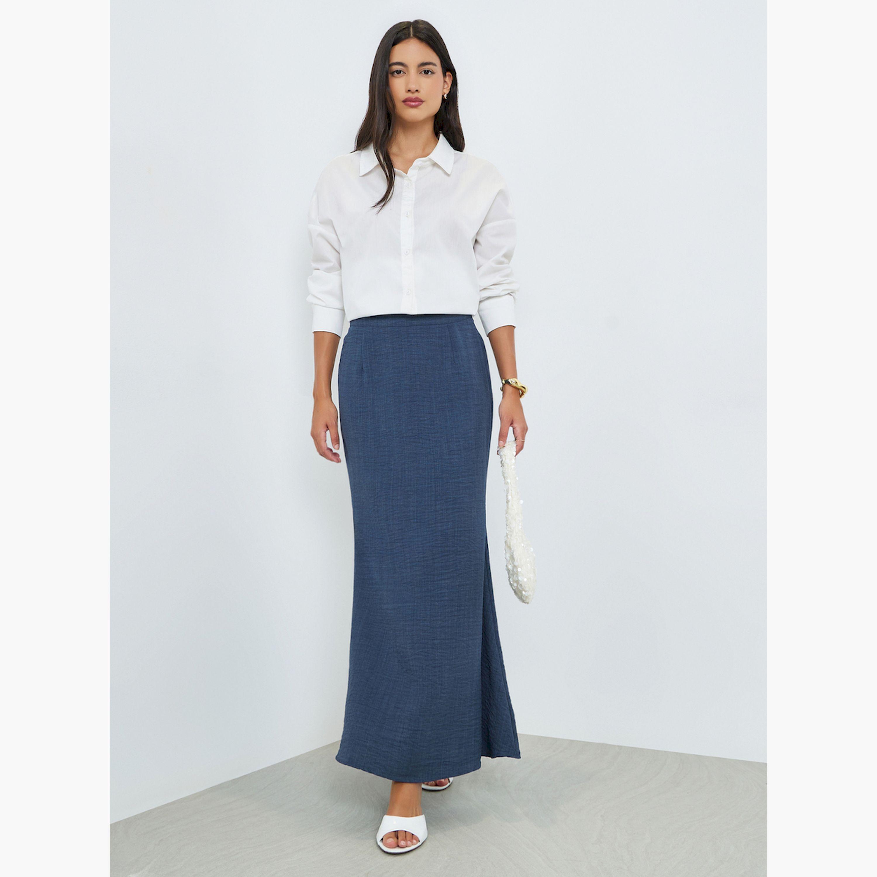 Styli Blue Flared Hem Maxi Skirt-women-clothing-bottoms-skirts-image-2