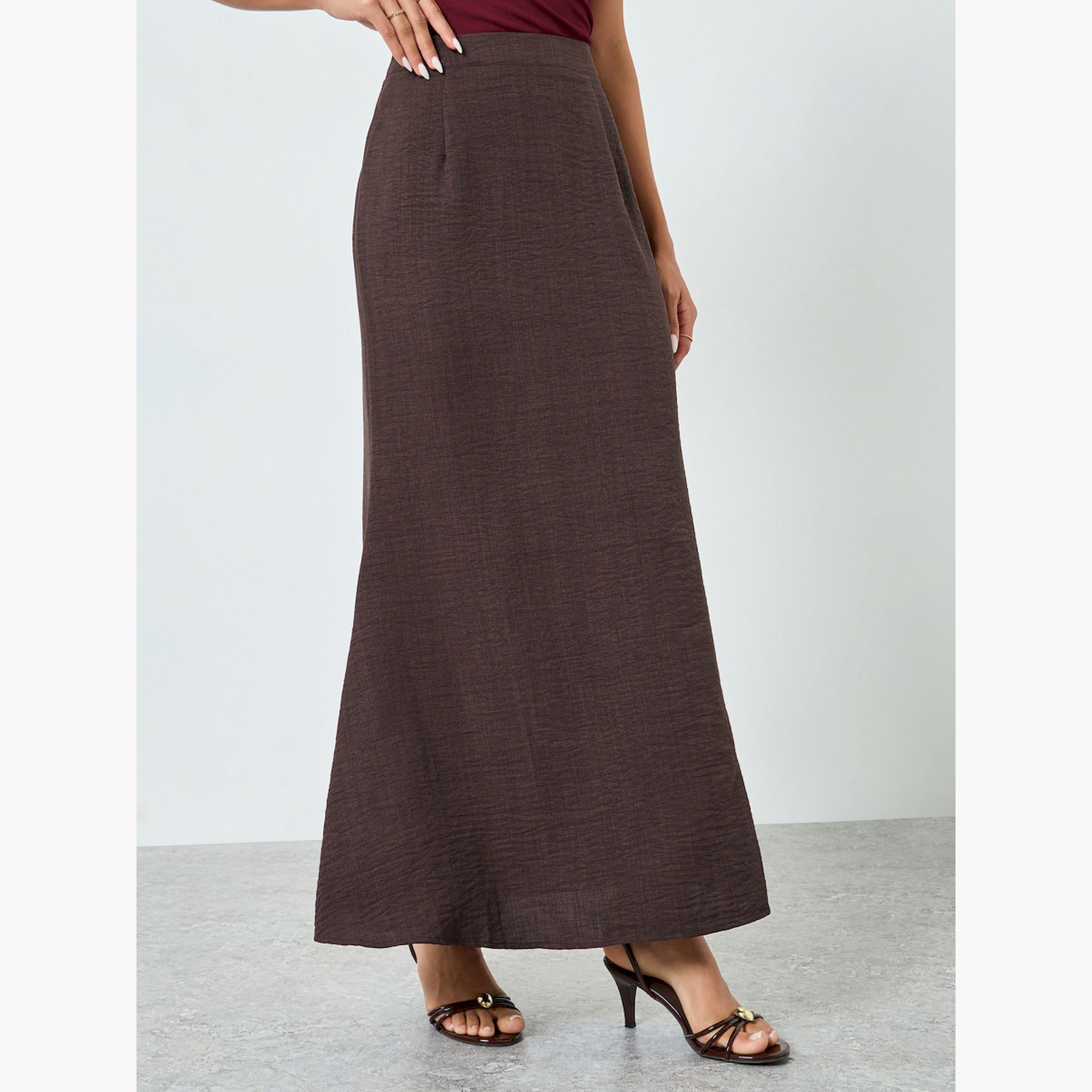 تنورة طويلة بنية بحاشية واسعة-women-clothing-bottoms-skirts-image-1