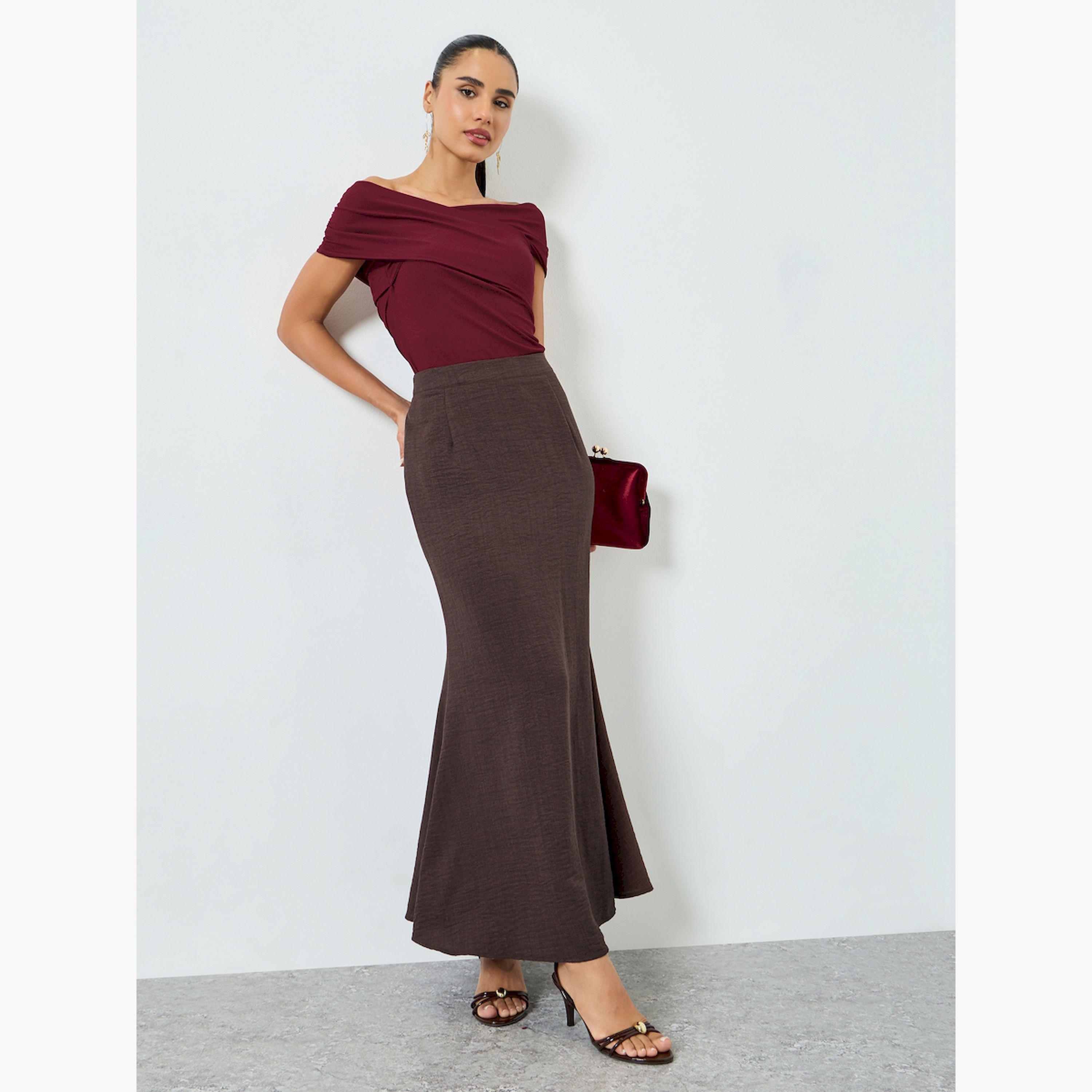 تنورة طويلة بنية بحاشية واسعة-women-clothing-bottoms-skirts-image-2
