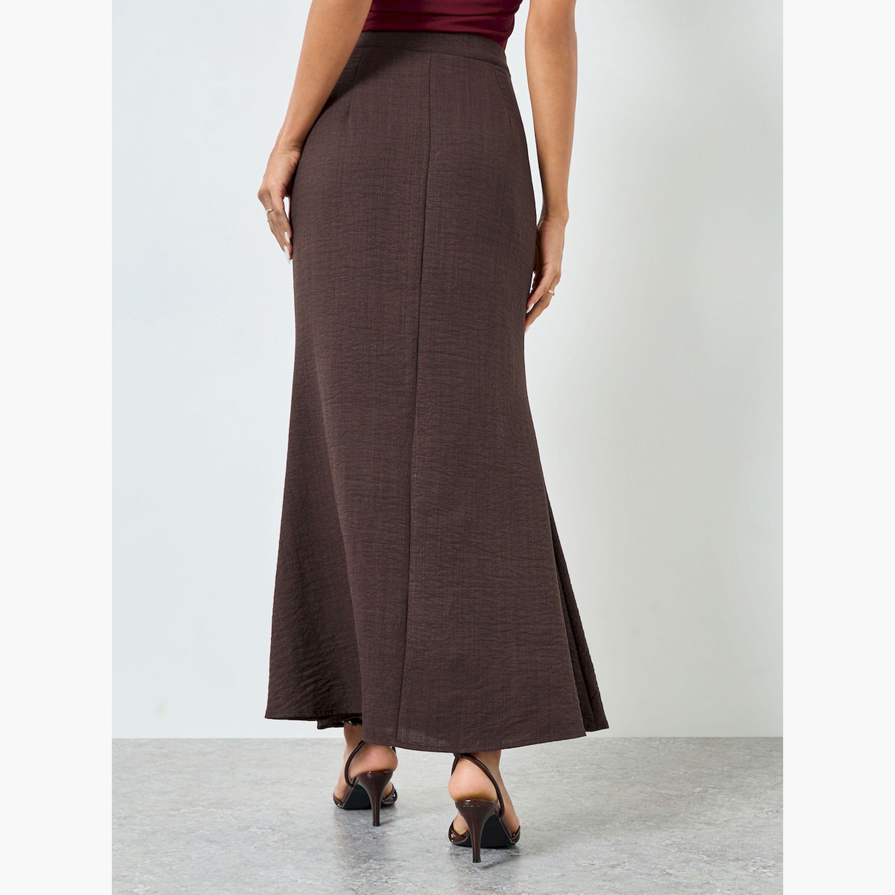 Styli Coffee Brown Flared Hem Maxi Skirt-women-clothing-bottoms-skirts-image-4