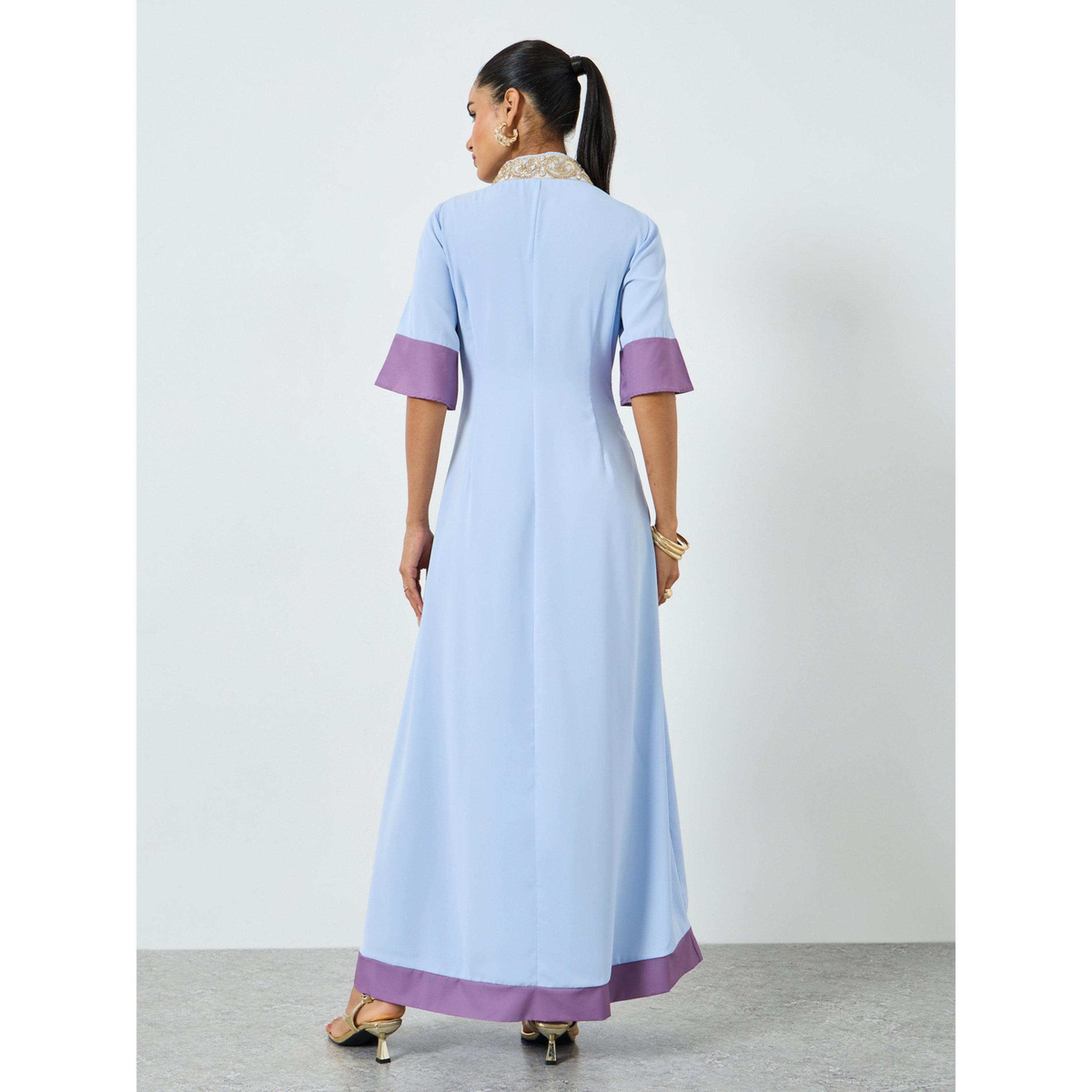 Take Two Blue Embroidered Short Sleeve Jalabiya-women-arabicclothing-jalabiyas-image-4