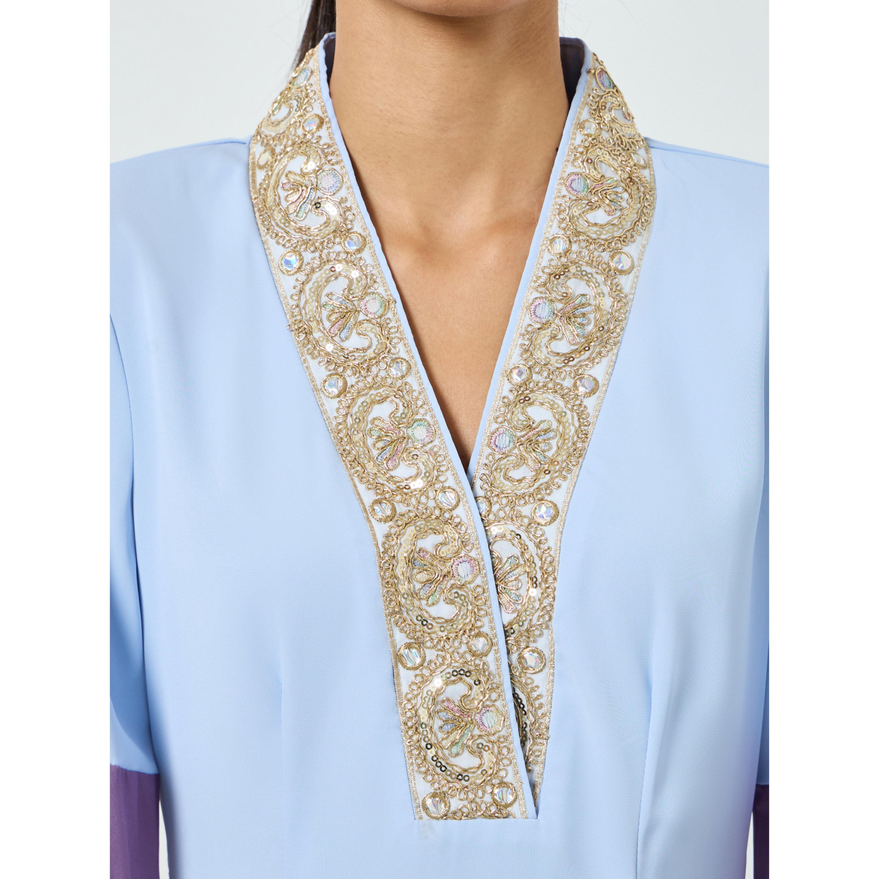 Take Two Blue Embroidered Short Sleeve Jalabiya-women-arabicclothing-jalabiyas-image-5