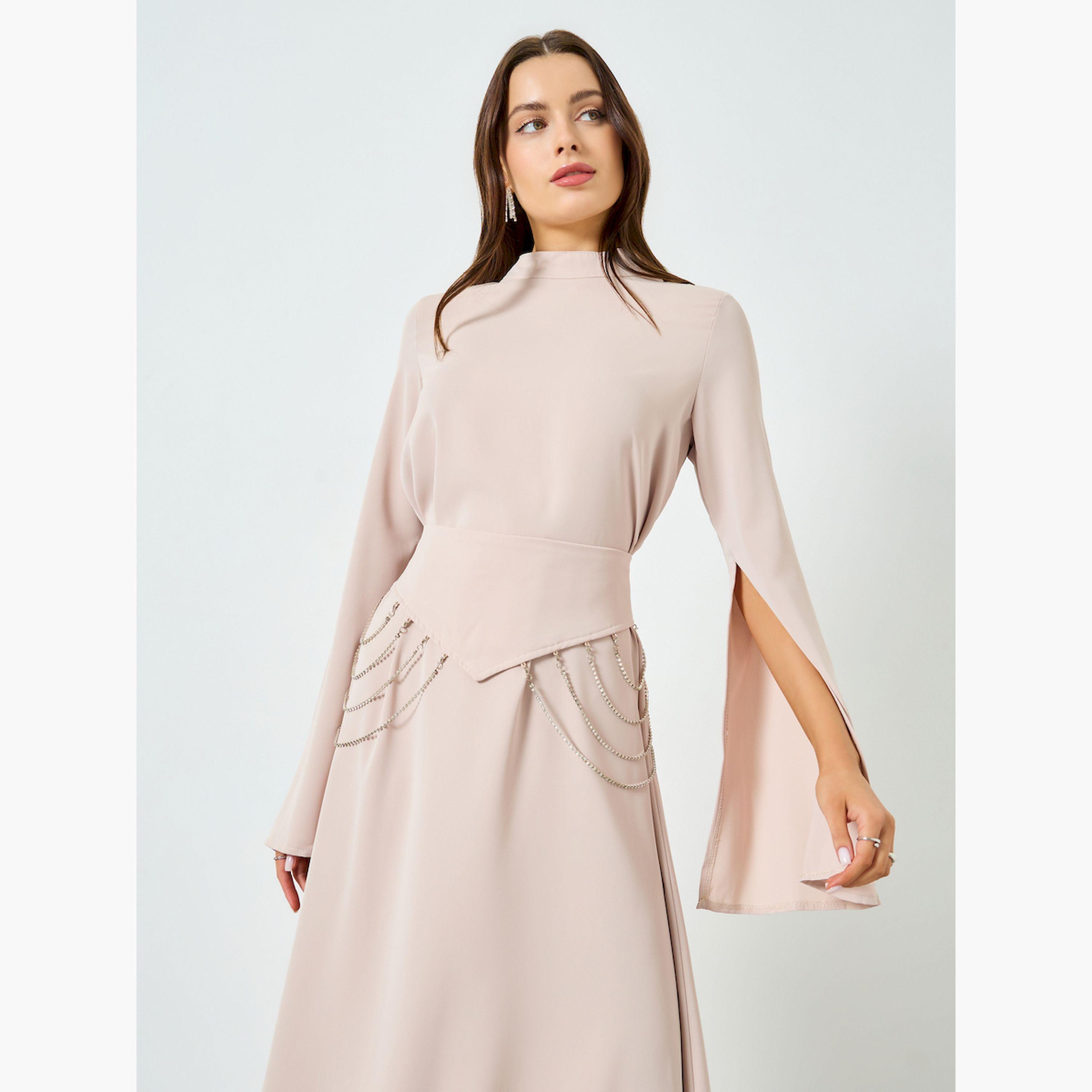 فستان طويل بخصر شكل V وأكمام بفتحات-women-clothing-dresses-image-2