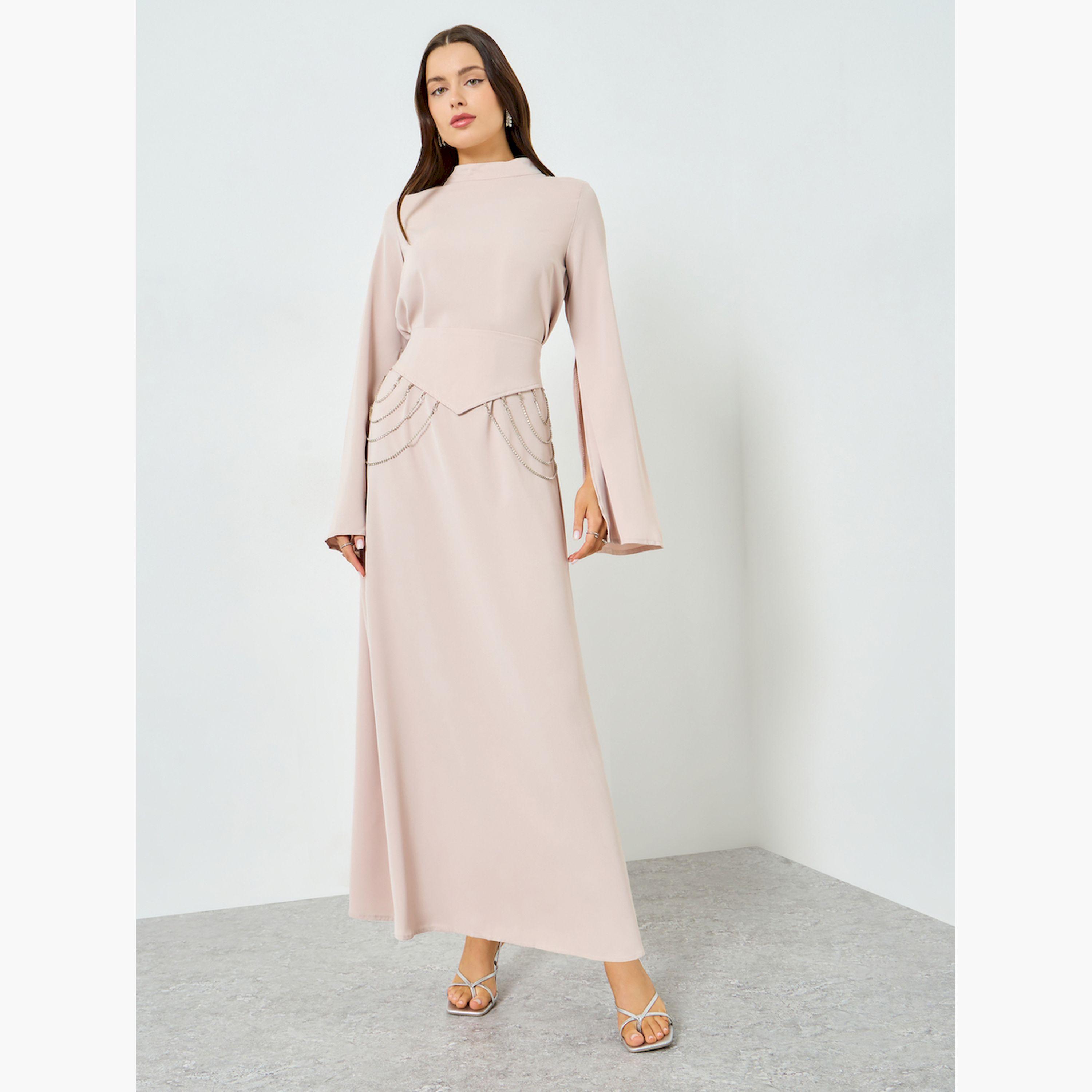 فستان طويل بخصر شكل V وأكمام بفتحات-women-clothing-dresses-image-3