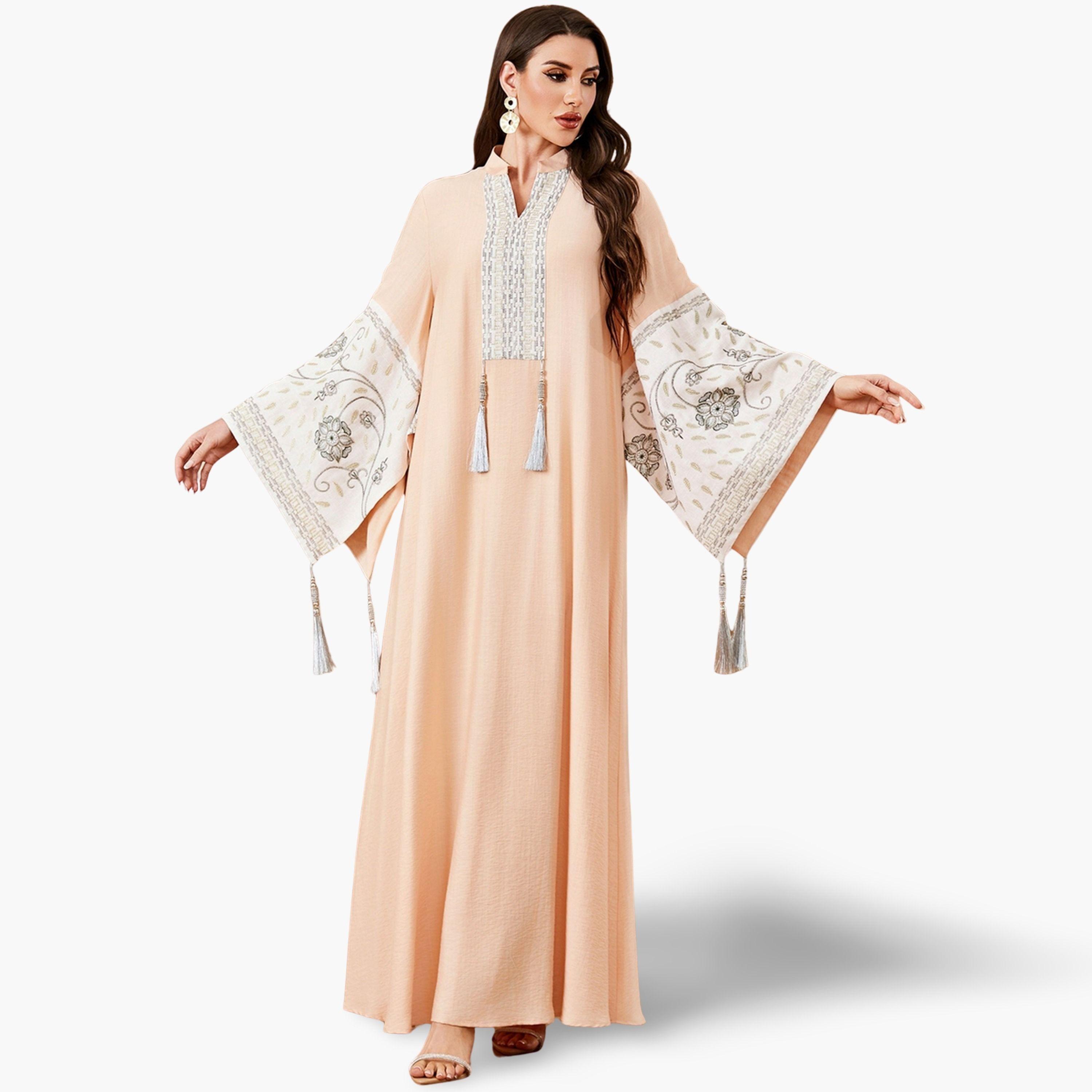 جلابية مطرزة بتفاصيل شرابات متدلية-women-arabicclothing-jalabiyas-image-1