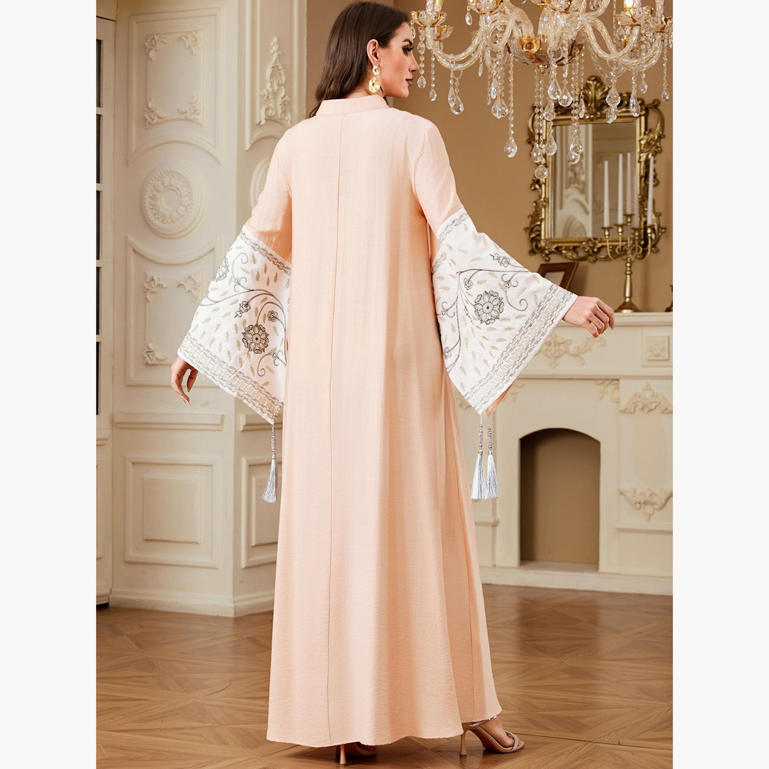 جلابية مطرزة بتفاصيل شرابات متدلية-women-arabicclothing-jalabiyas-image-3