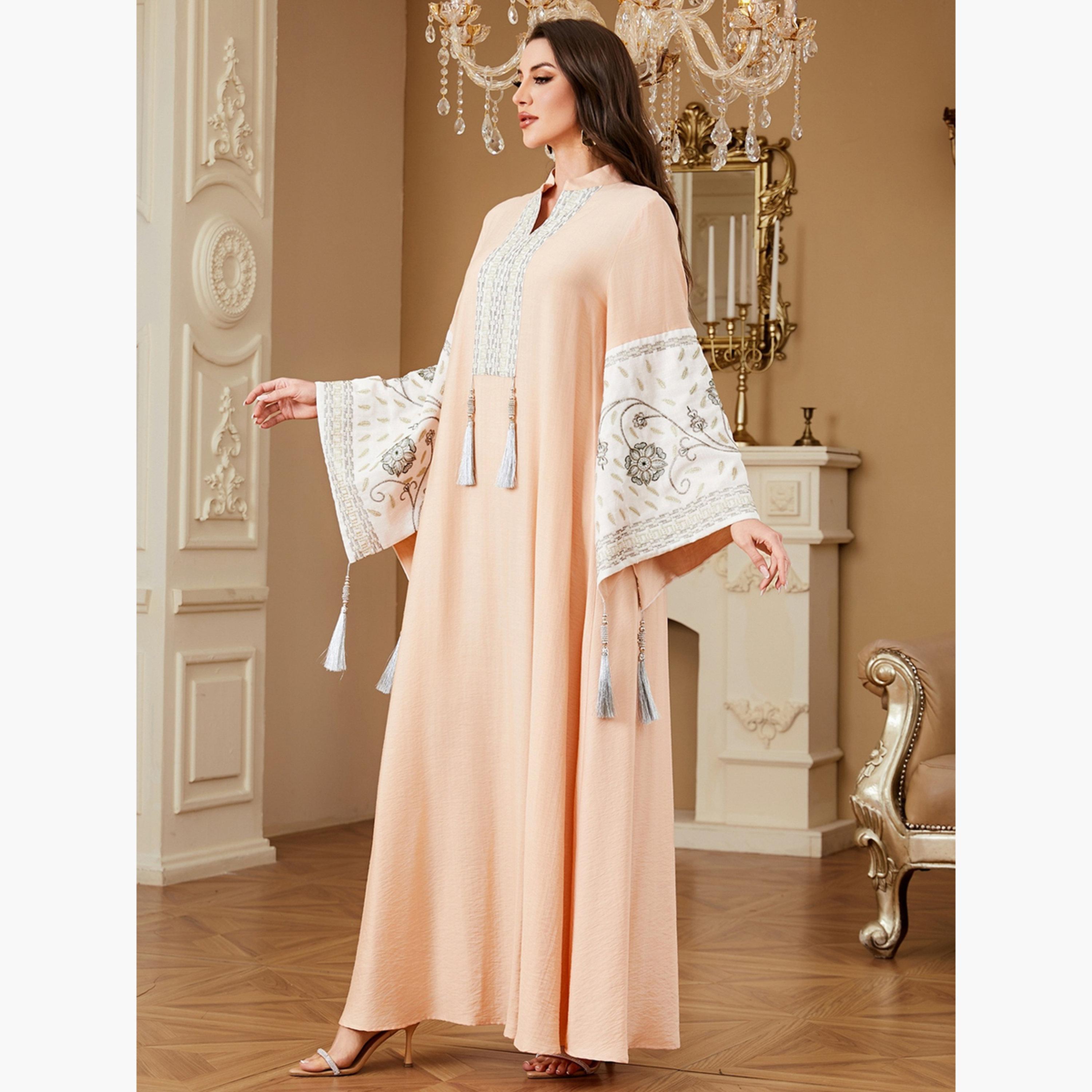 جلابية مطرزة بتفاصيل شرابات متدلية-women-arabicclothing-jalabiyas-image-4