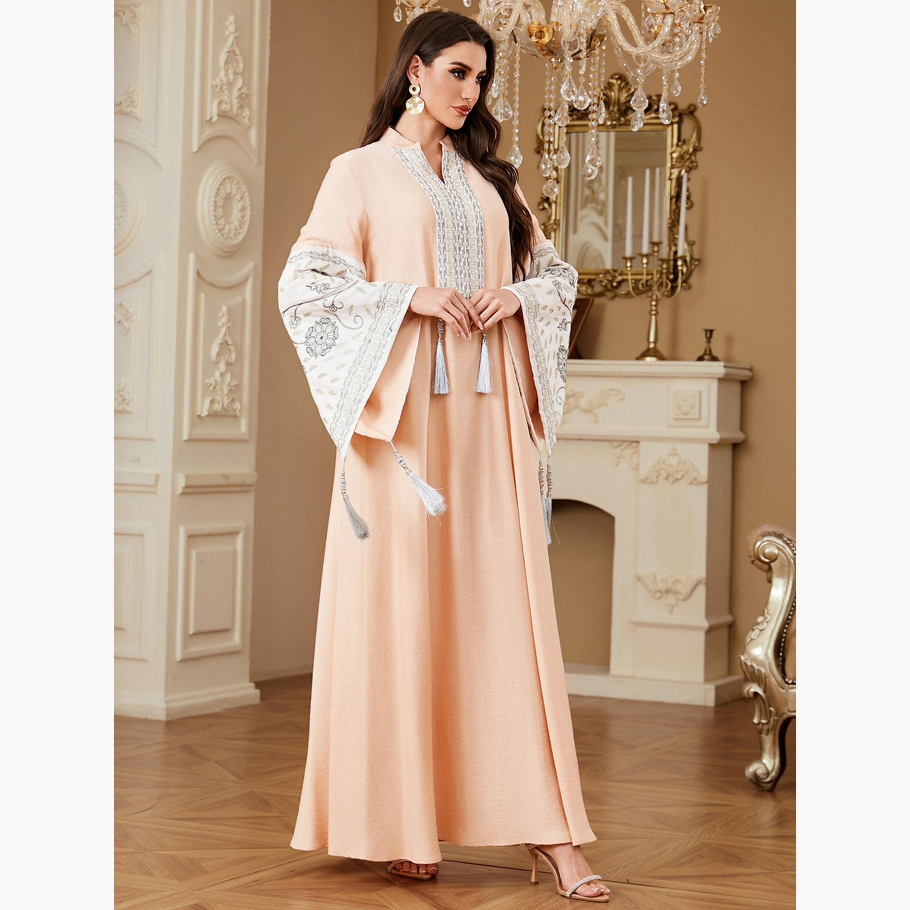 جلابية مطرزة بتفاصيل شرابات متدلية-women-arabicclothing-jalabiyas-image-6