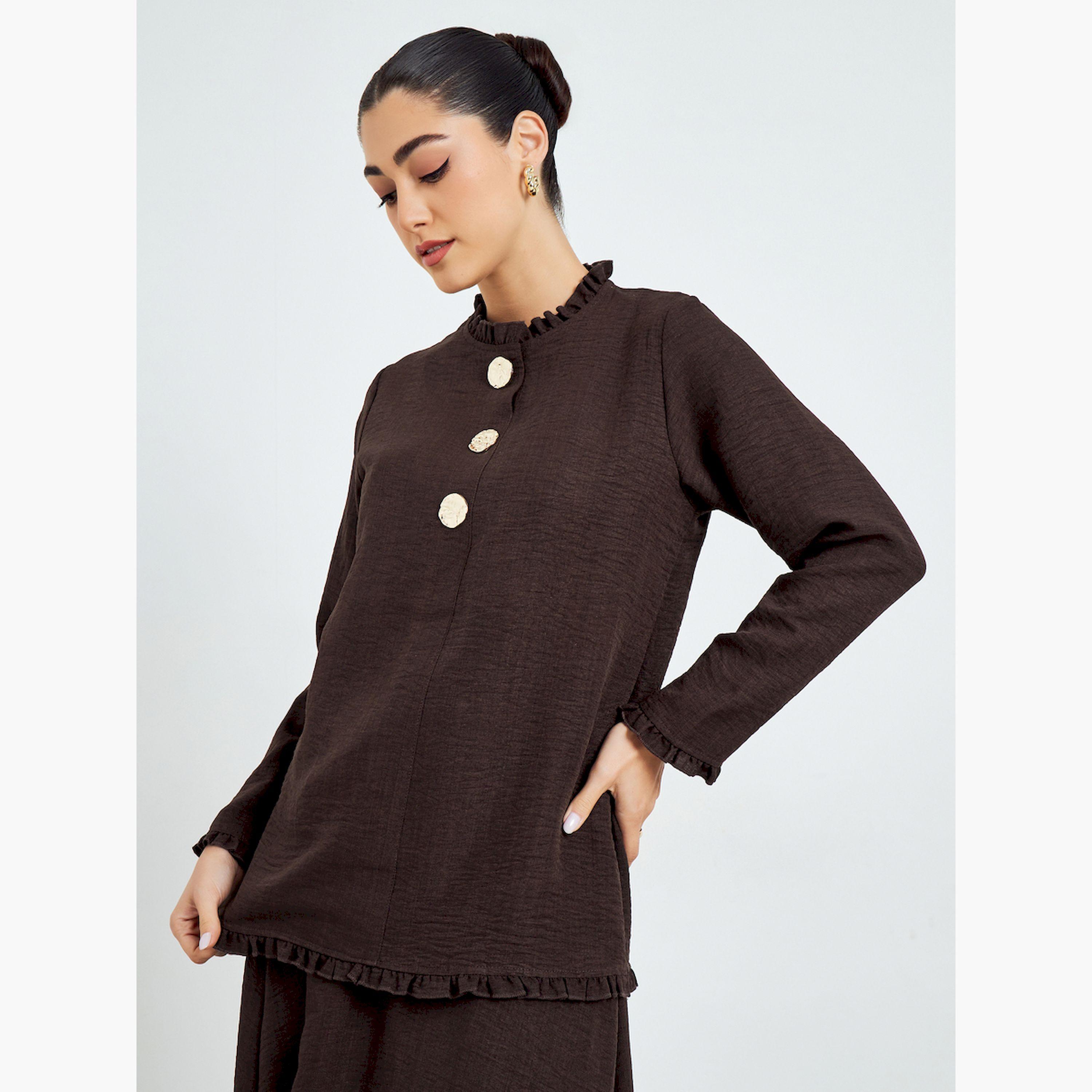 مجموعة محتشمة من تنورة وبلوزة بياقة بكشكش-women-arabicclothing-sets-image-3