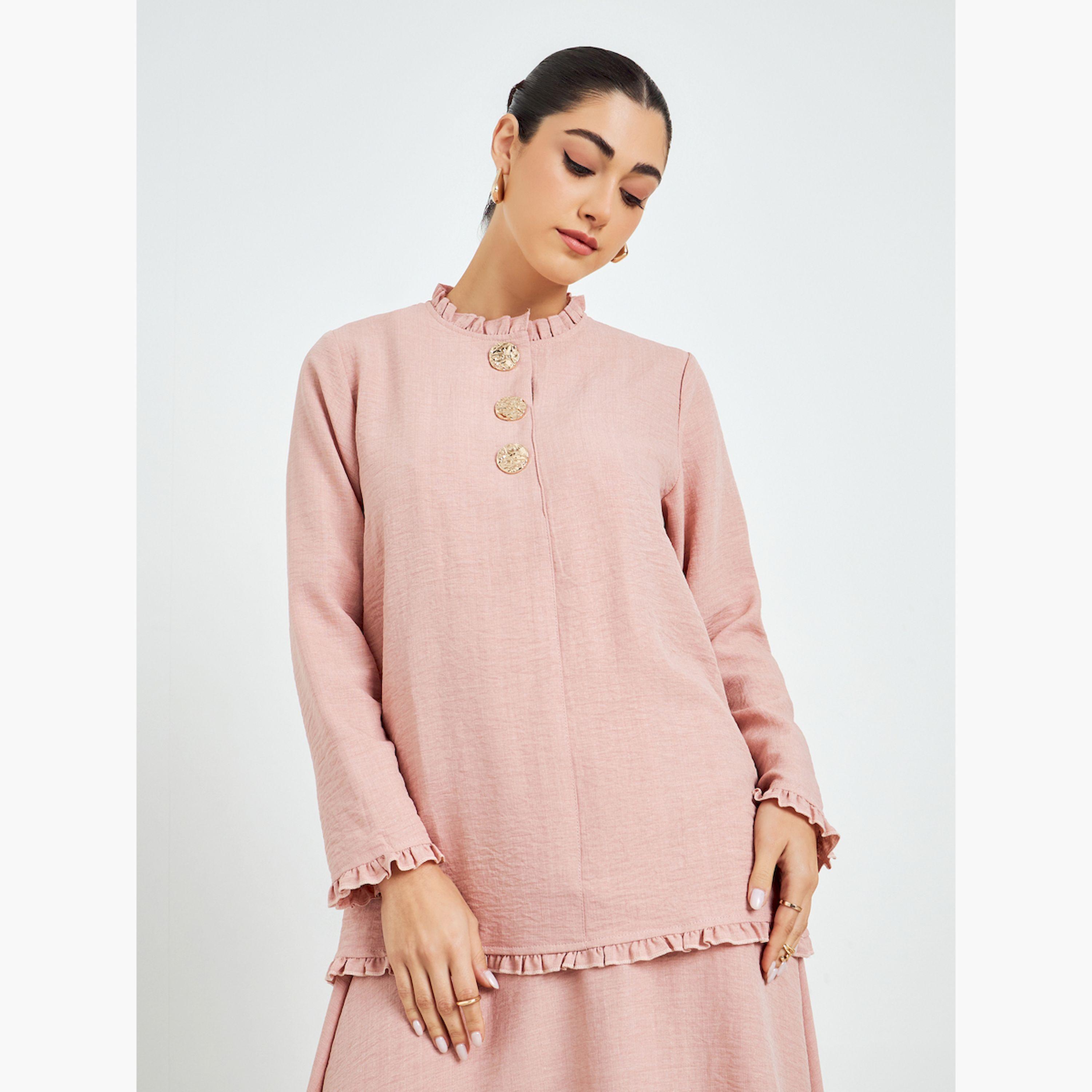 مجموعة محتشمة من تنورة وبلوزة بياقة بكشكش-women-arabicclothing-sets-image-2