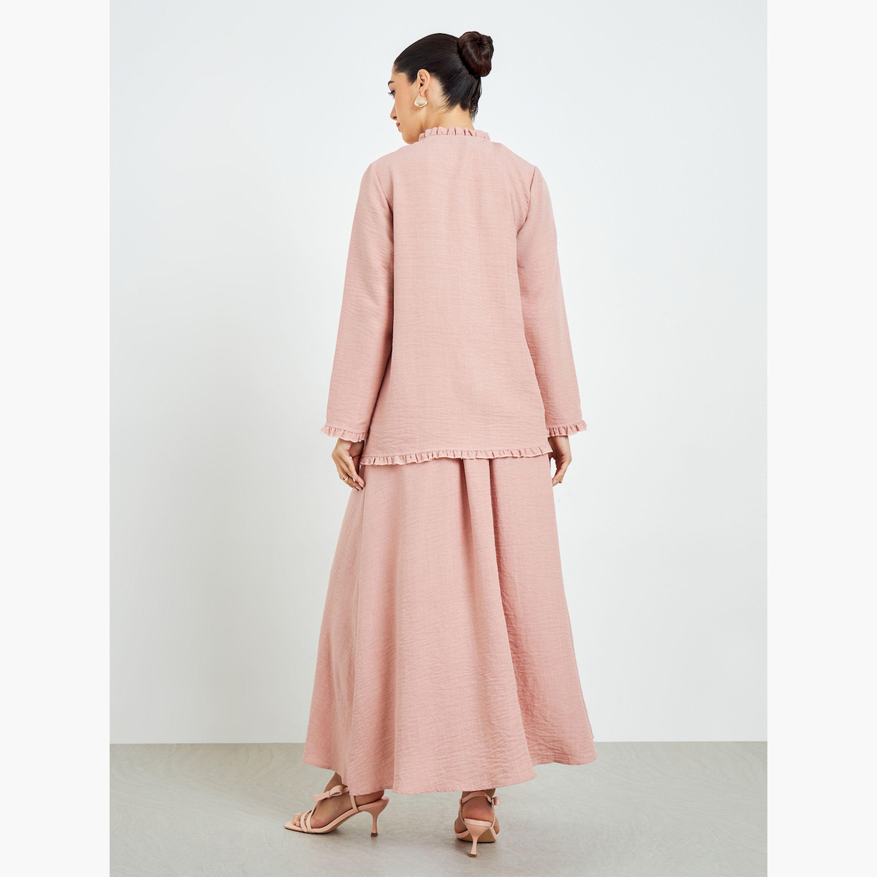 مجموعة محتشمة من تنورة وبلوزة بياقة بكشكش-women-arabicclothing-sets-image-4