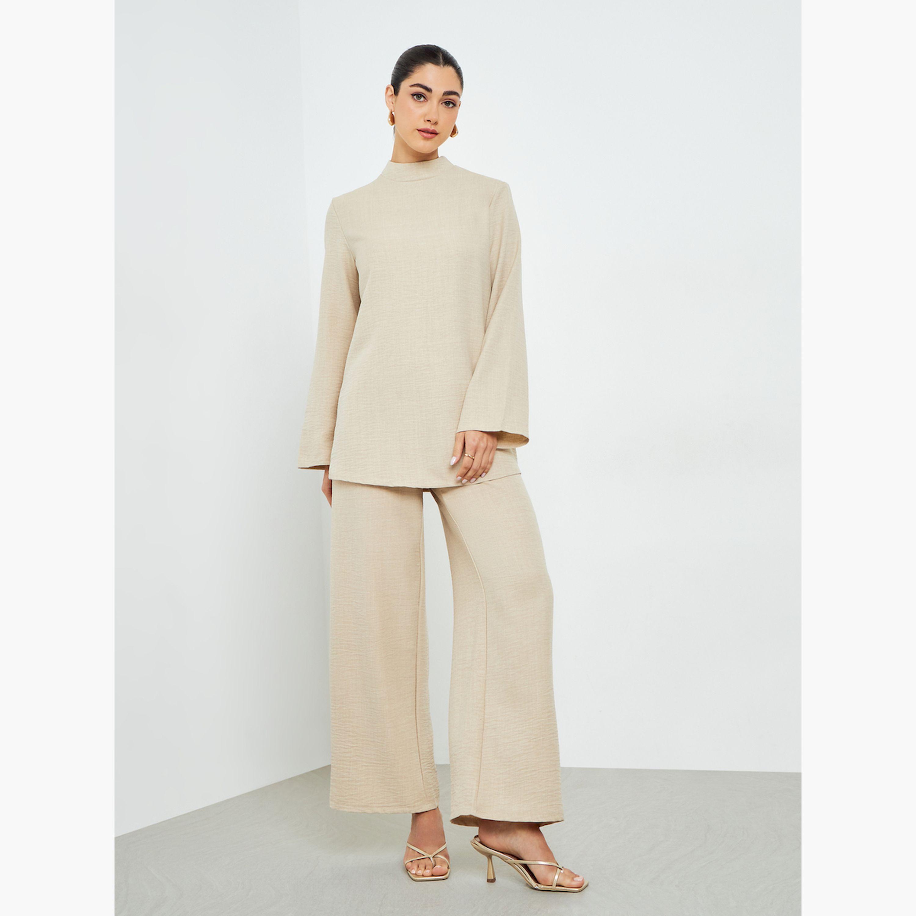 مجموعة محتشمة من بنطال بأرجل واسعة وبلوزة بقصة واسعة-women-arabicclothing-sets-image-2