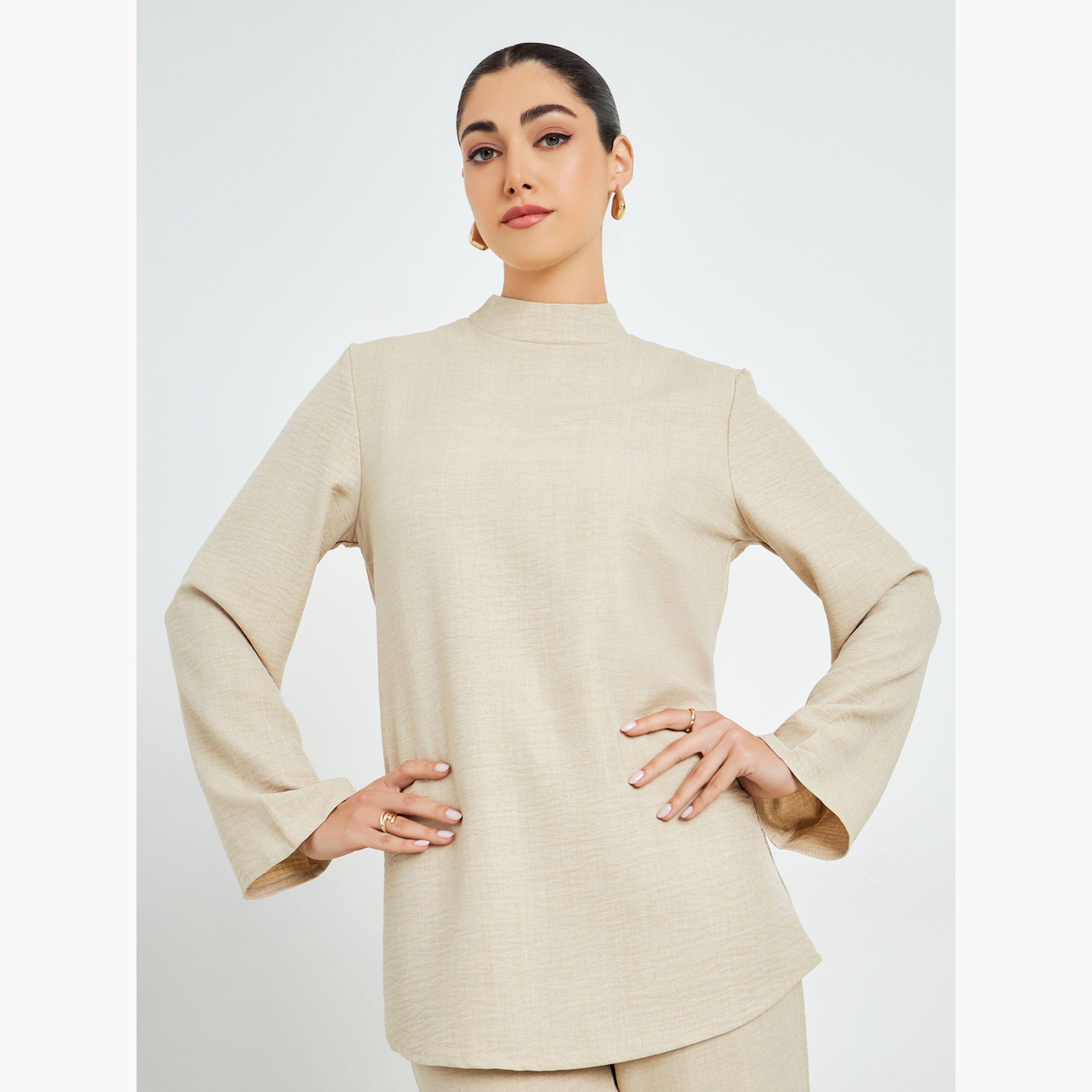 Styli Beige Oversized Top and Wide Leg Pants Modest Set-women-arabicclothing-sets-image-3