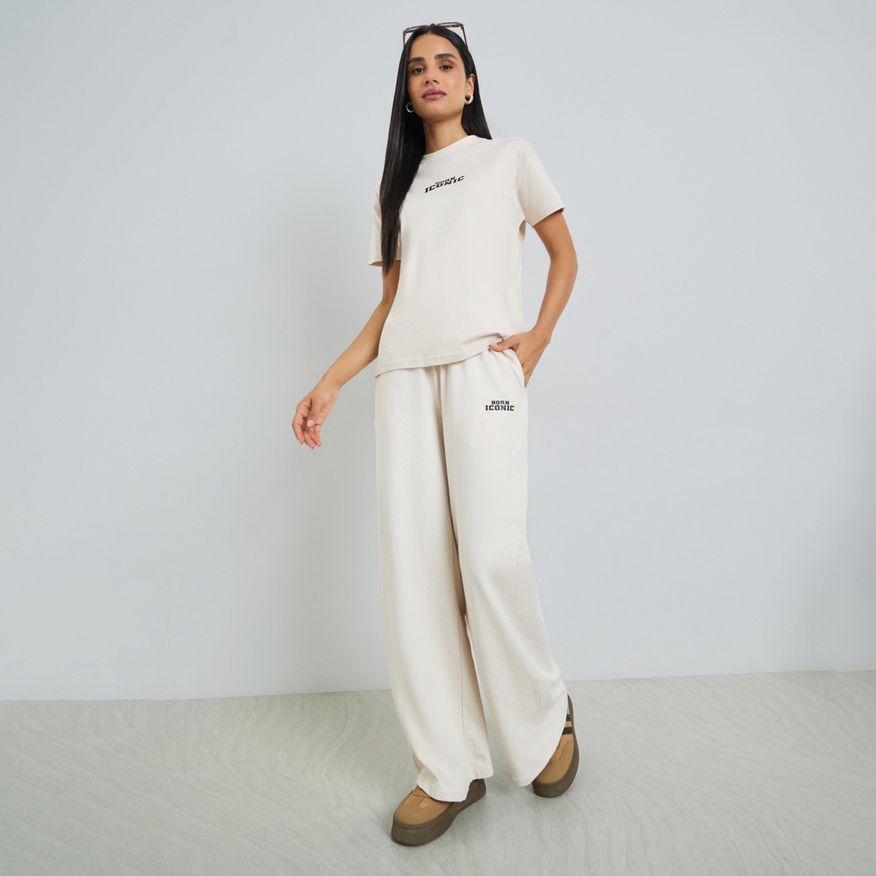 Styli Off White Printed T-Shirt and Joggers Co-ords-women-clothing-coordsets-image-1