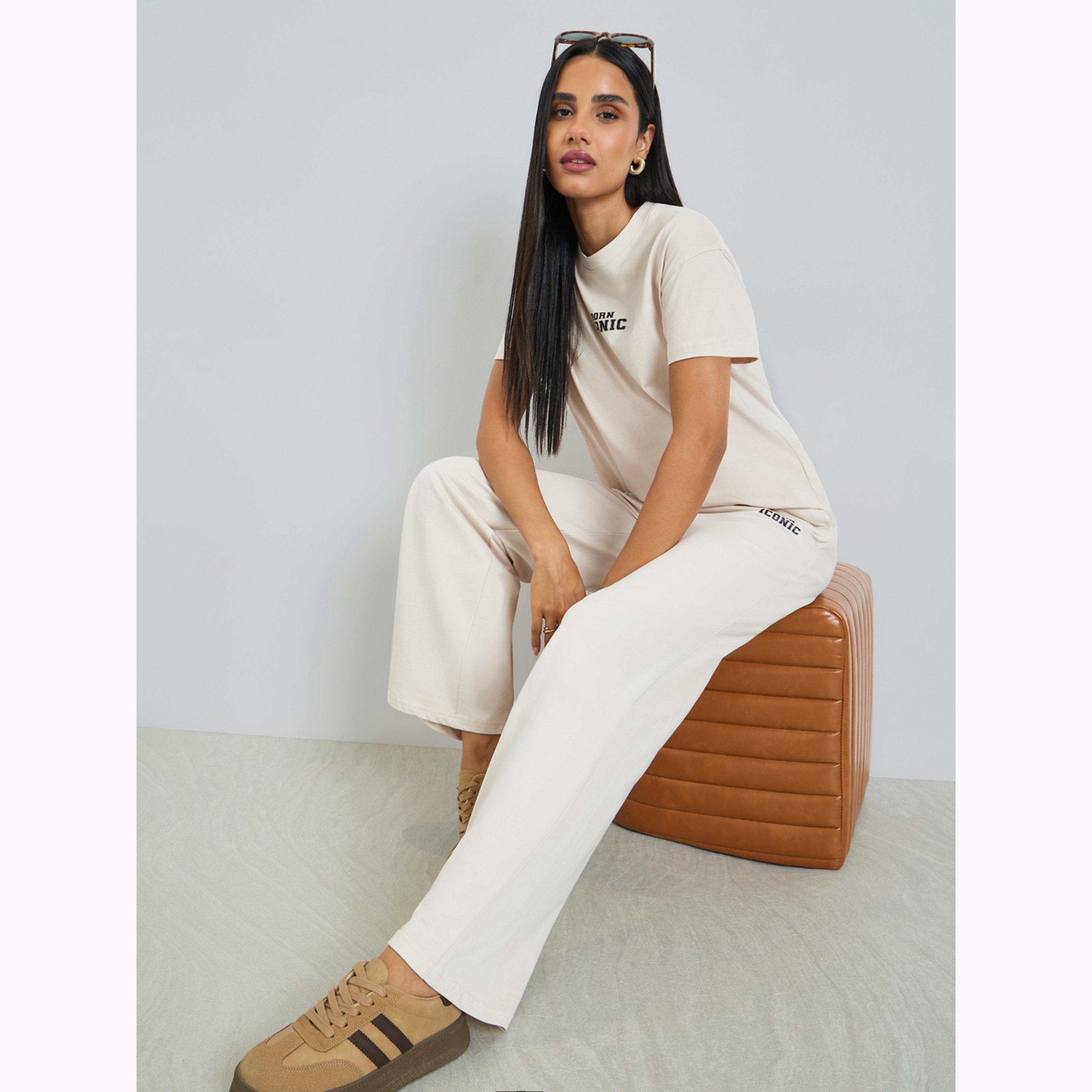 Styli Off White Printed T-Shirt and Joggers Co-ords-women-clothing-coordsets-image-2
