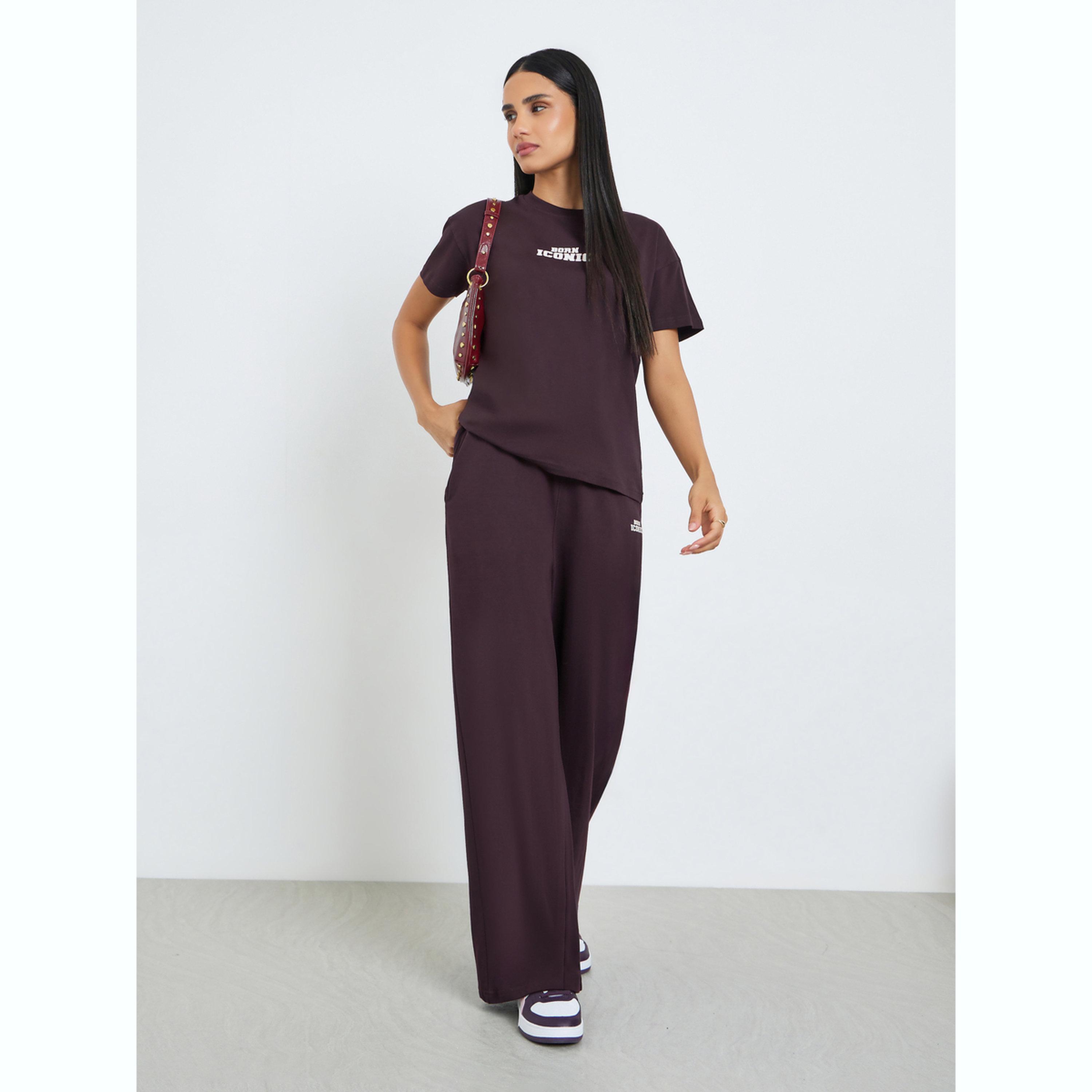 Styli Dark Purple Printed T-Shirt and Joggers Co-ords Set-women-clothing-coordsets-image-1