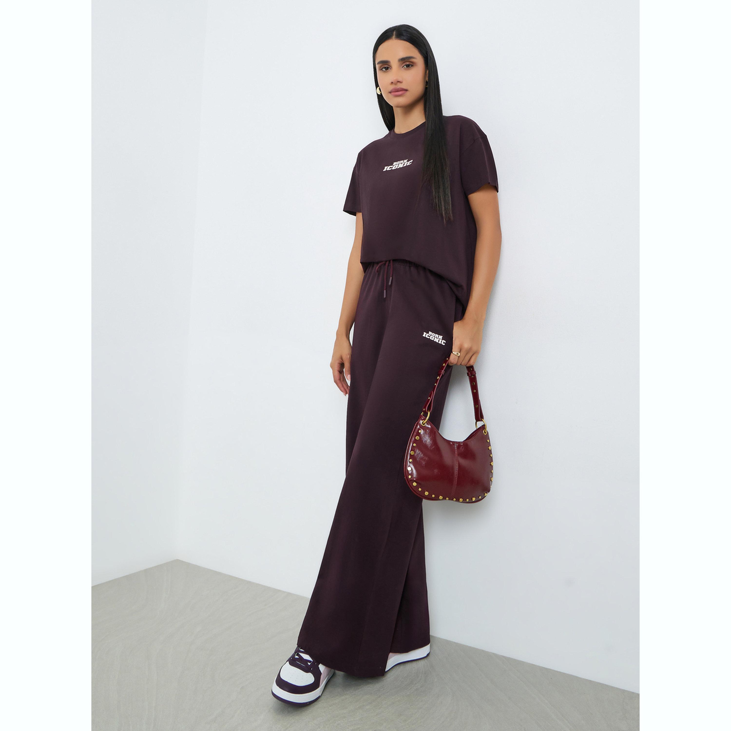 Styli Dark Purple Printed T-Shirt and Joggers Co-ords Set-women-clothing-coordsets-image-4
