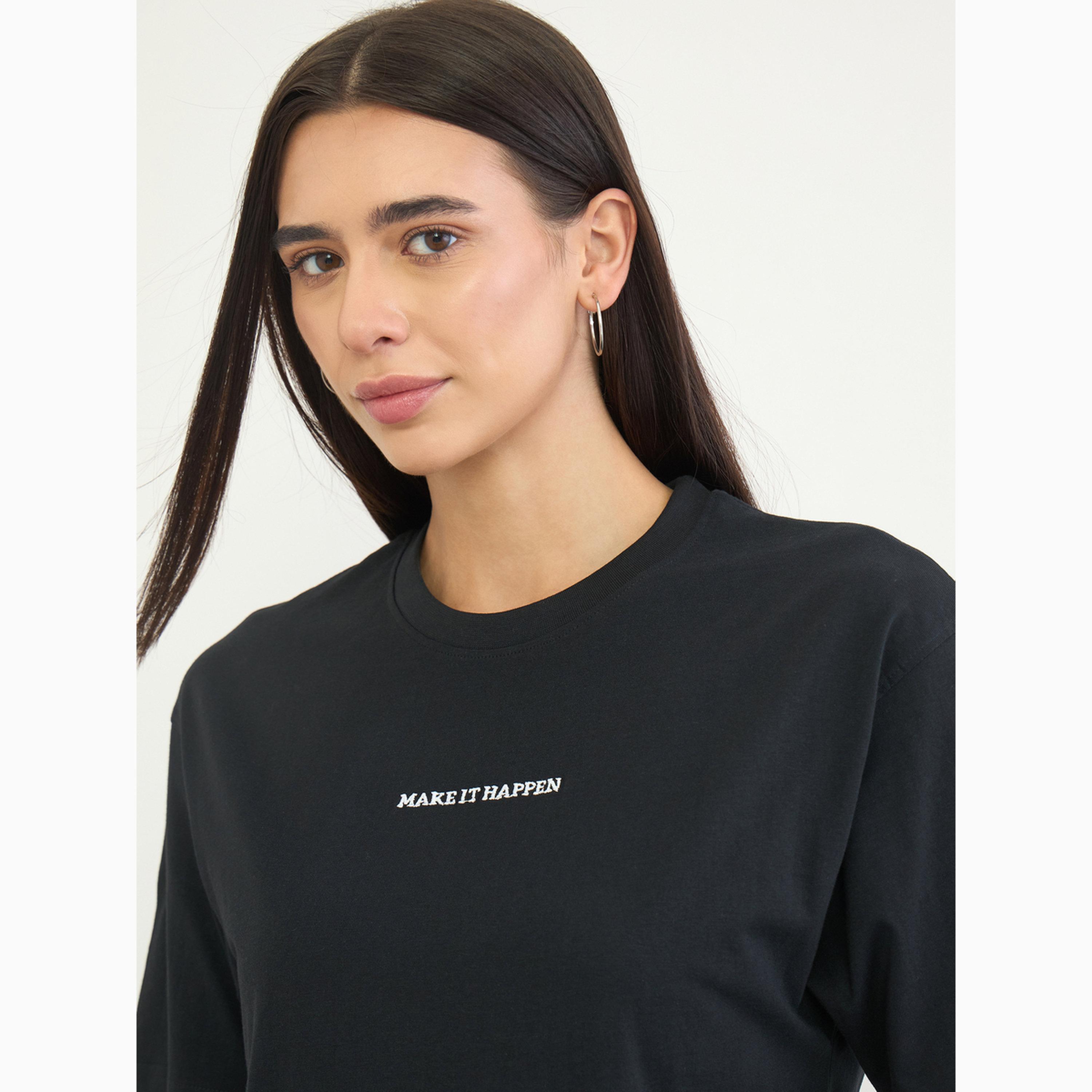 Styli Black Cotton Longline T-Shirt and Pants Set-women-clothing-coordsets-image-4