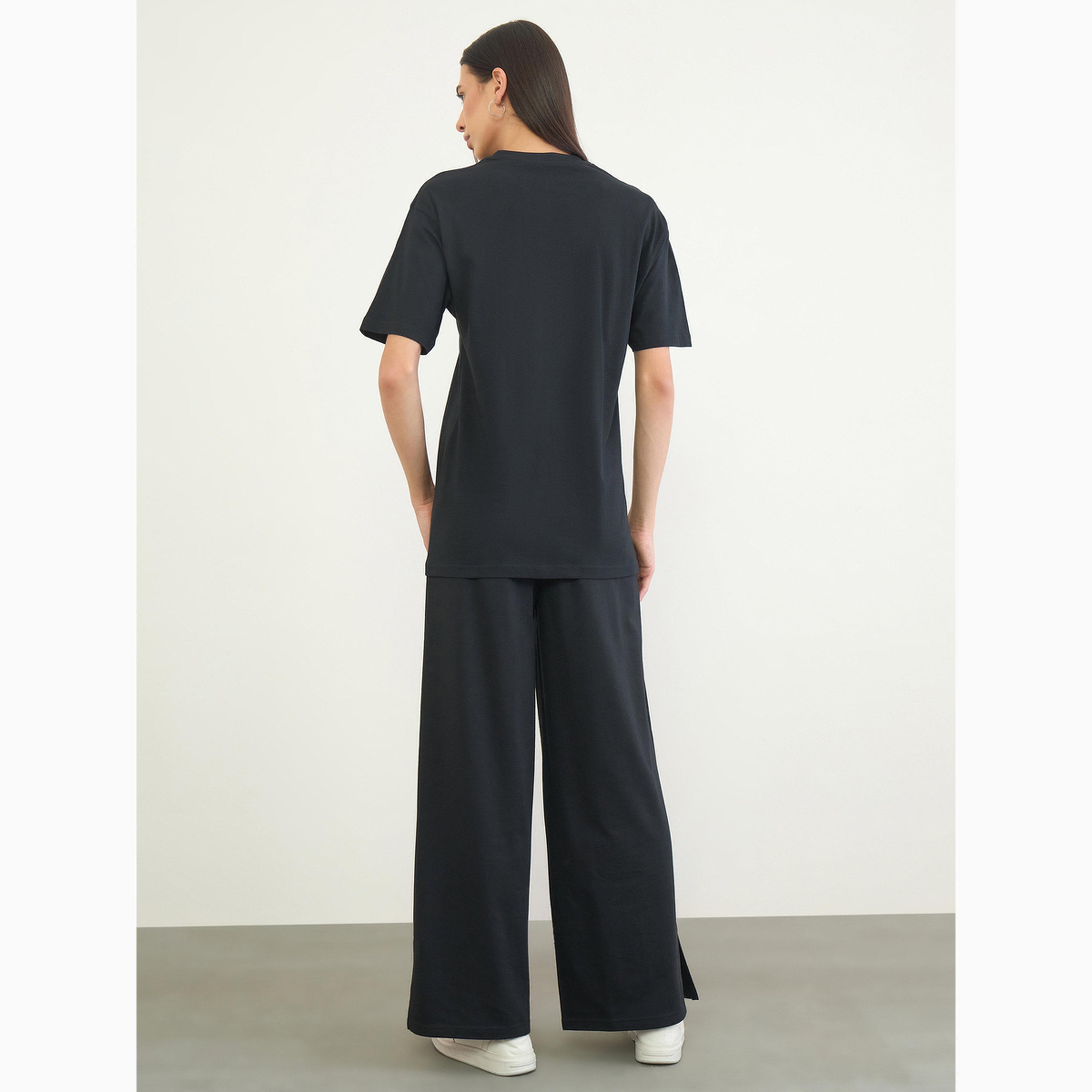 Styli Black Cotton Longline T-Shirt and Pants Set-women-clothing-coordsets-image-6