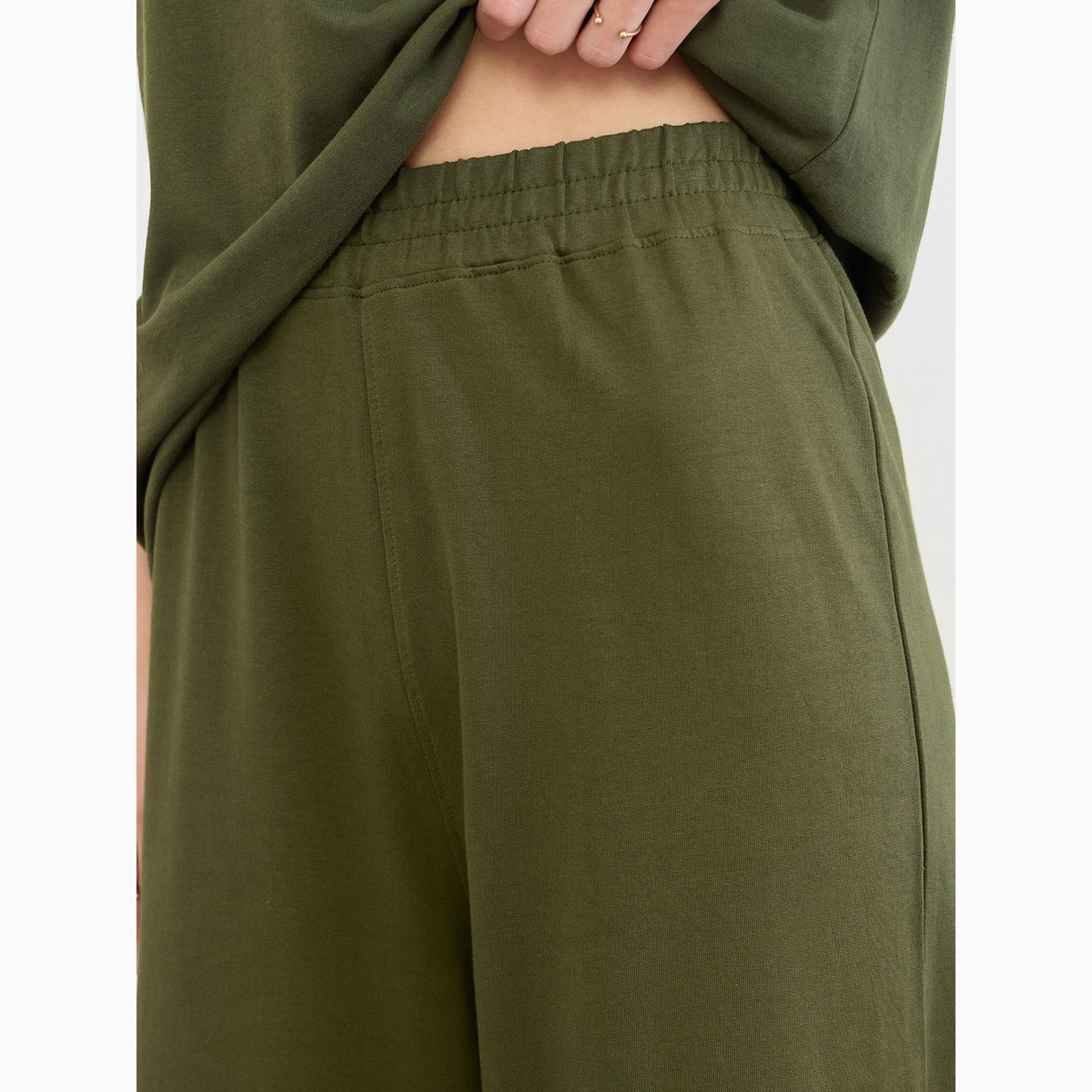 Styli Olive Cotton Longline T-Shirt and Pants Set-women-clothing-coordsets-image-5
