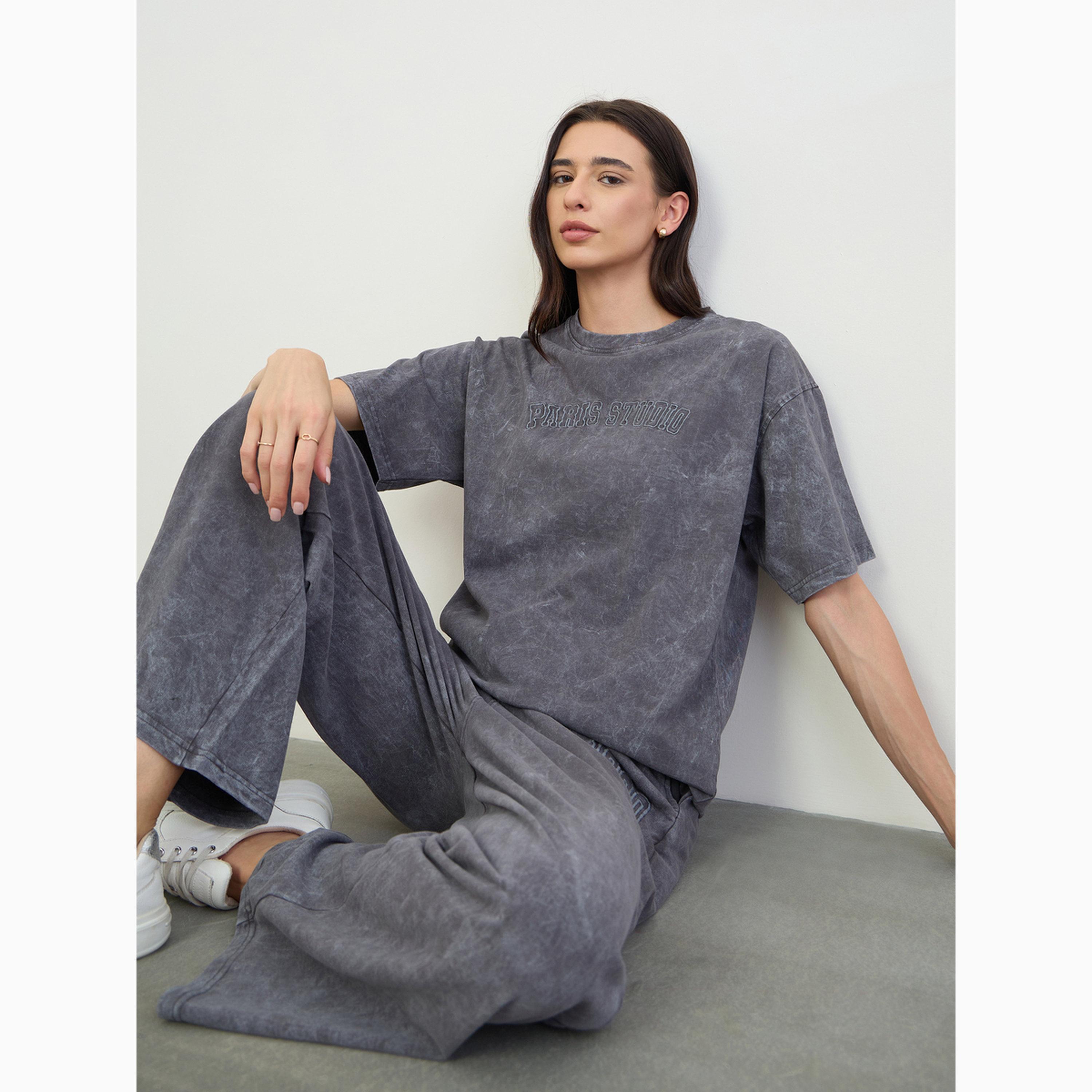 Styli Oversized Acid Wash Embroidered T-Shirt and Wide Leg Joggers Set-women-clothing-coordsets-image-3
