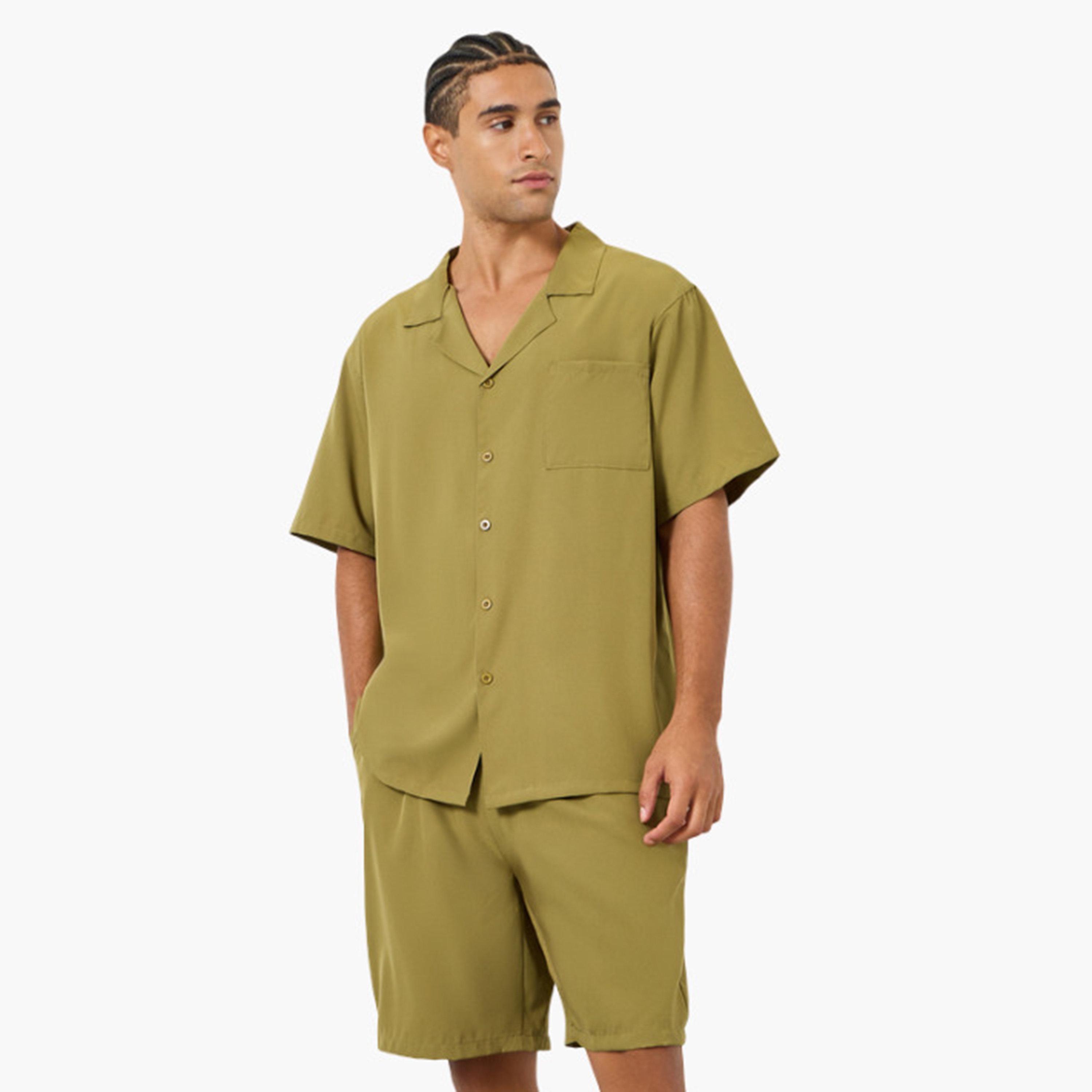 Take Two Men Solid Pocket Detail Shirt and Shorts Co-Ords-men-clothing-coordsets-image-1