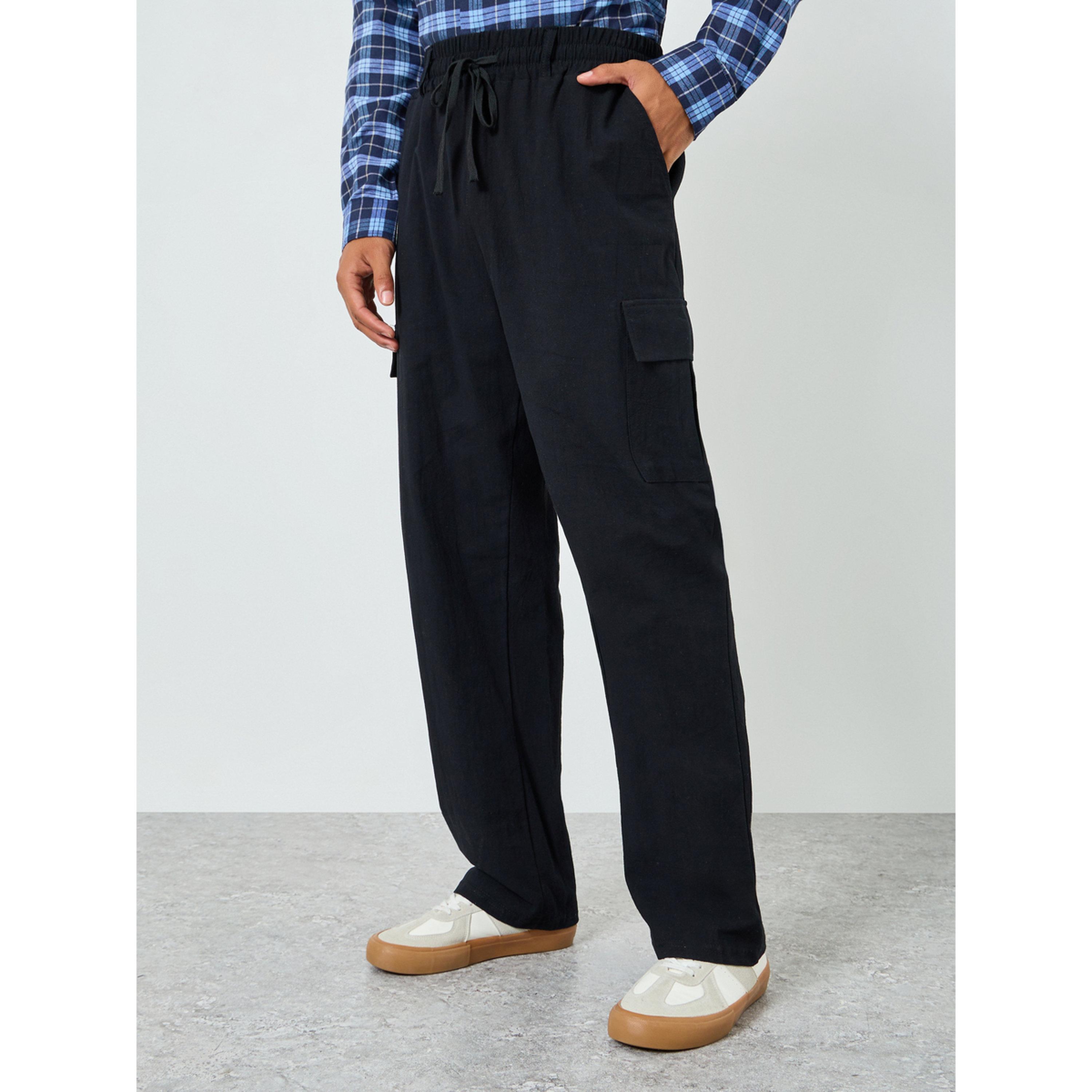 Take Two Men Black Cargo Trousers with Drawstring-men-clothing-bottoms-joggers-image-1