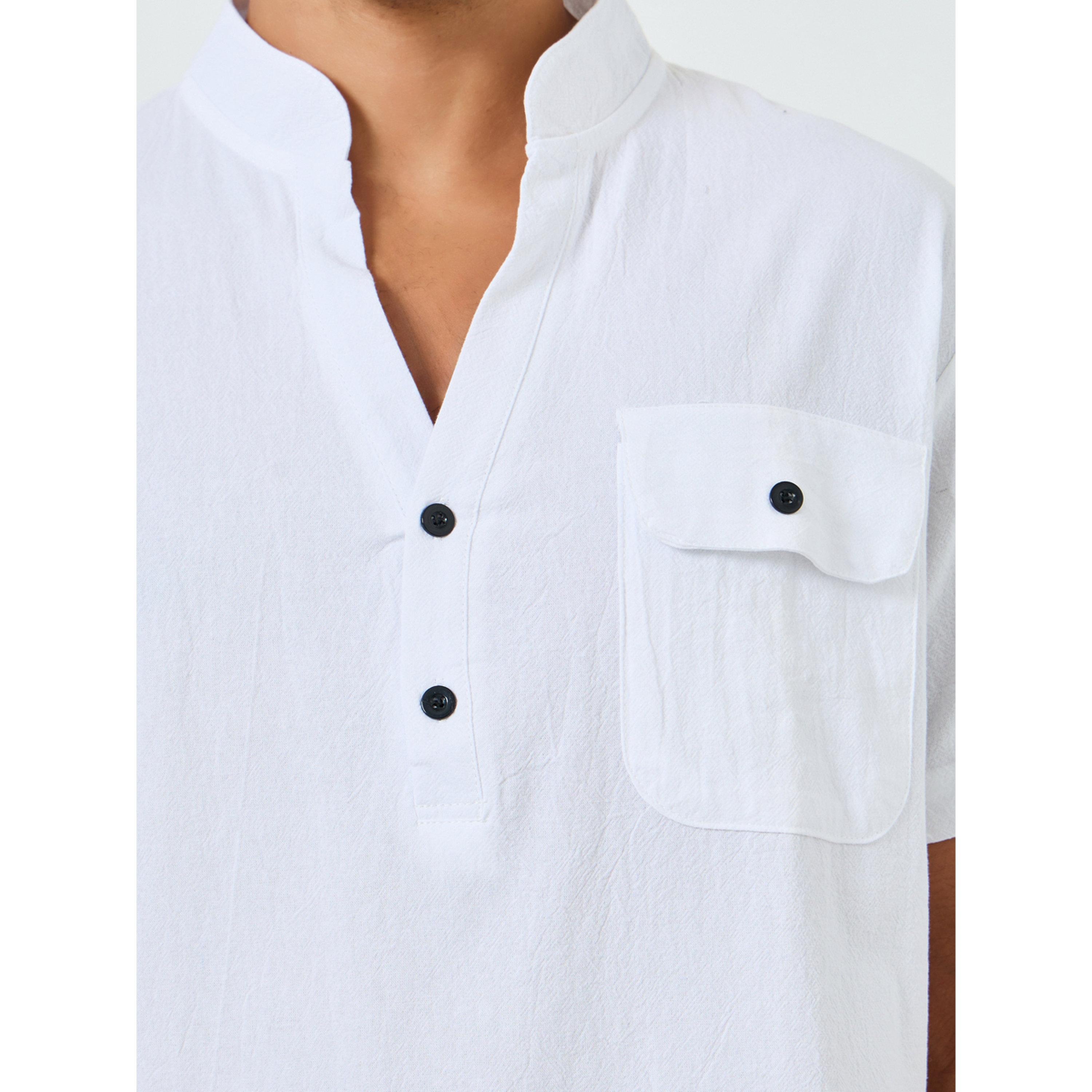 قميص رجالي أبيض بأكمام قصيرة وياقة ماندارين-men-clothing-shirts-image-3