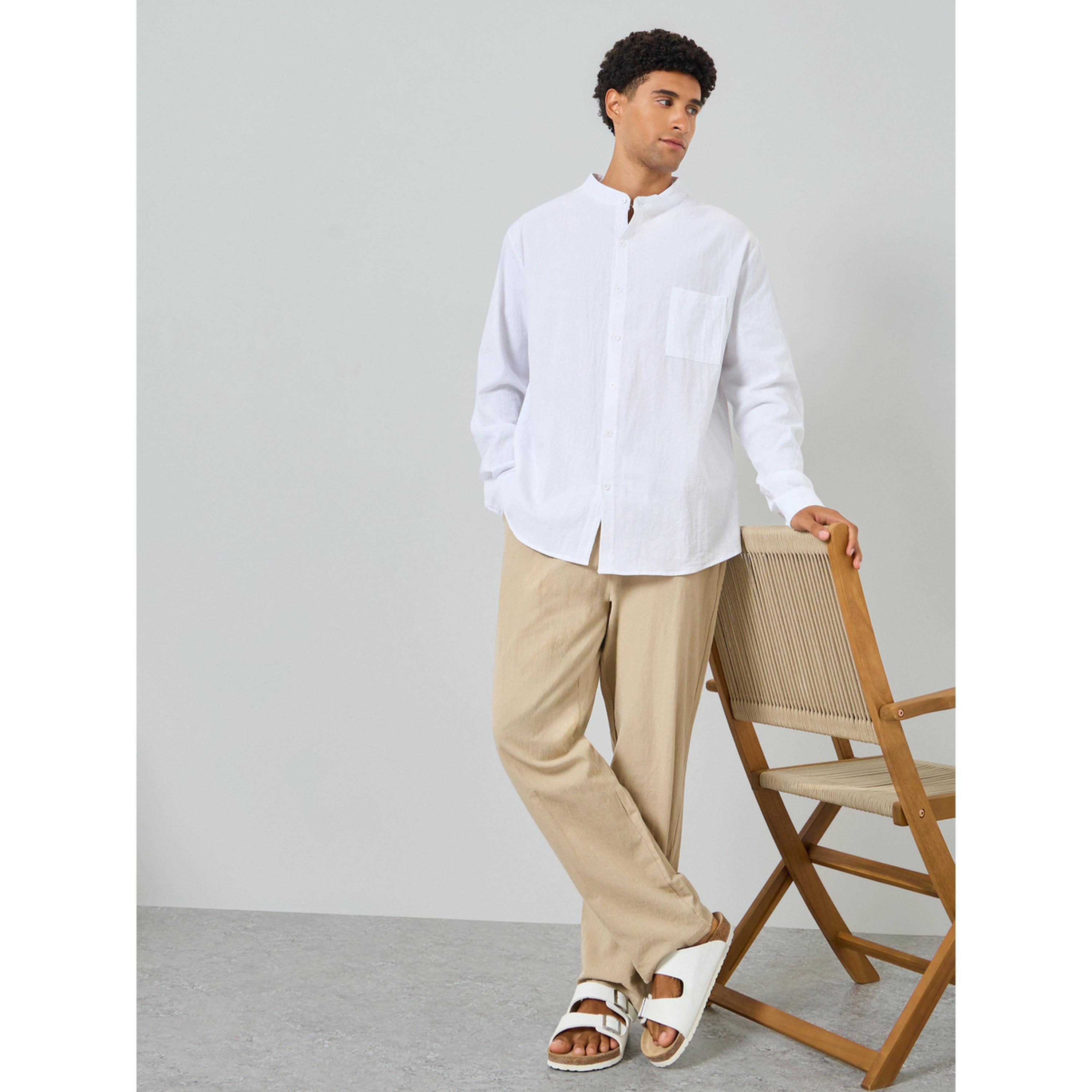 Take Two Men Beige Linen Blend Relaxed Fit Trousers-men-clothing-bottoms-joggers-image-2